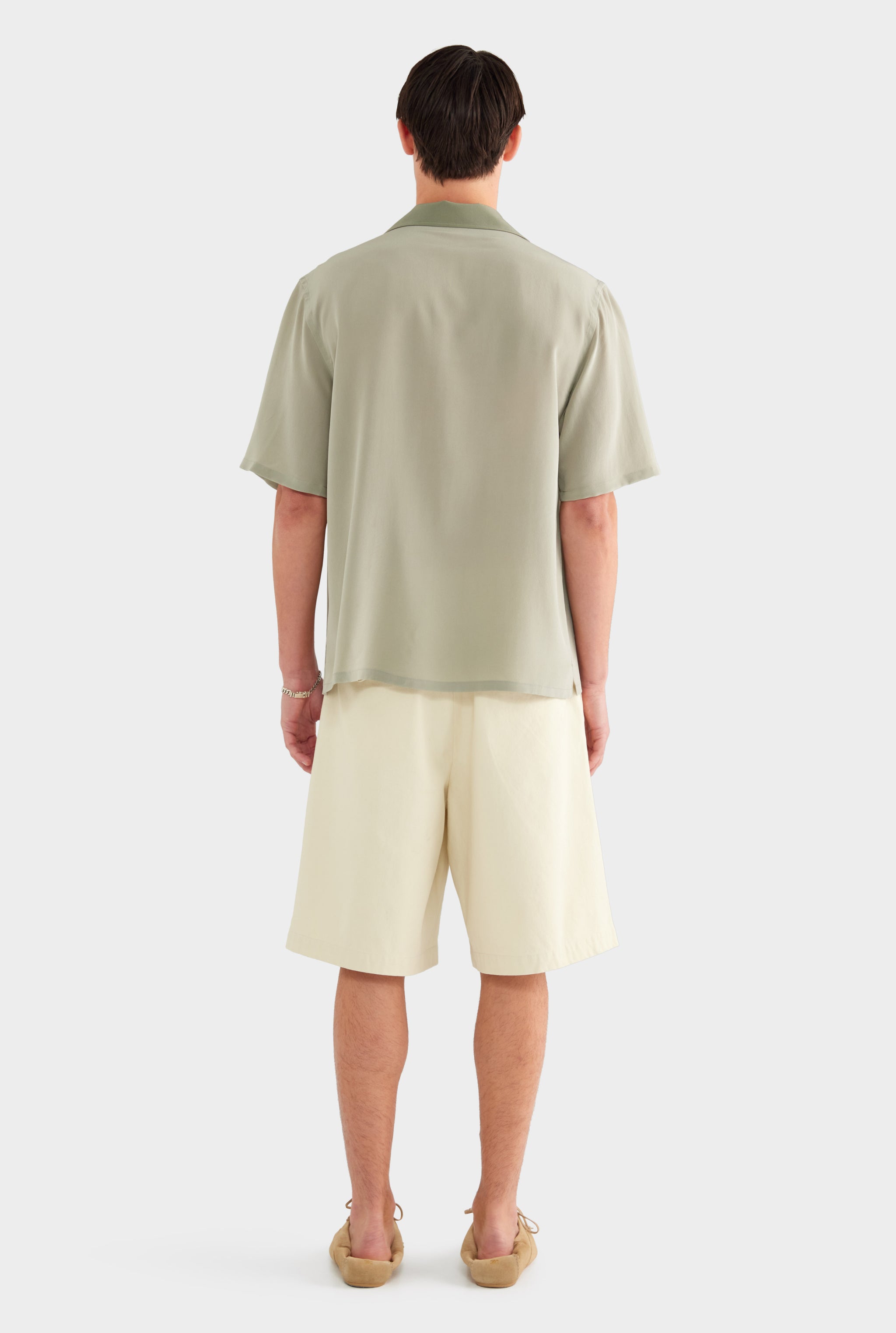 SS Silk Camp Collar Shirt - Dried Sage/Slate Olive - 100% Silk / Dried Sage/Slate Olive / XS
