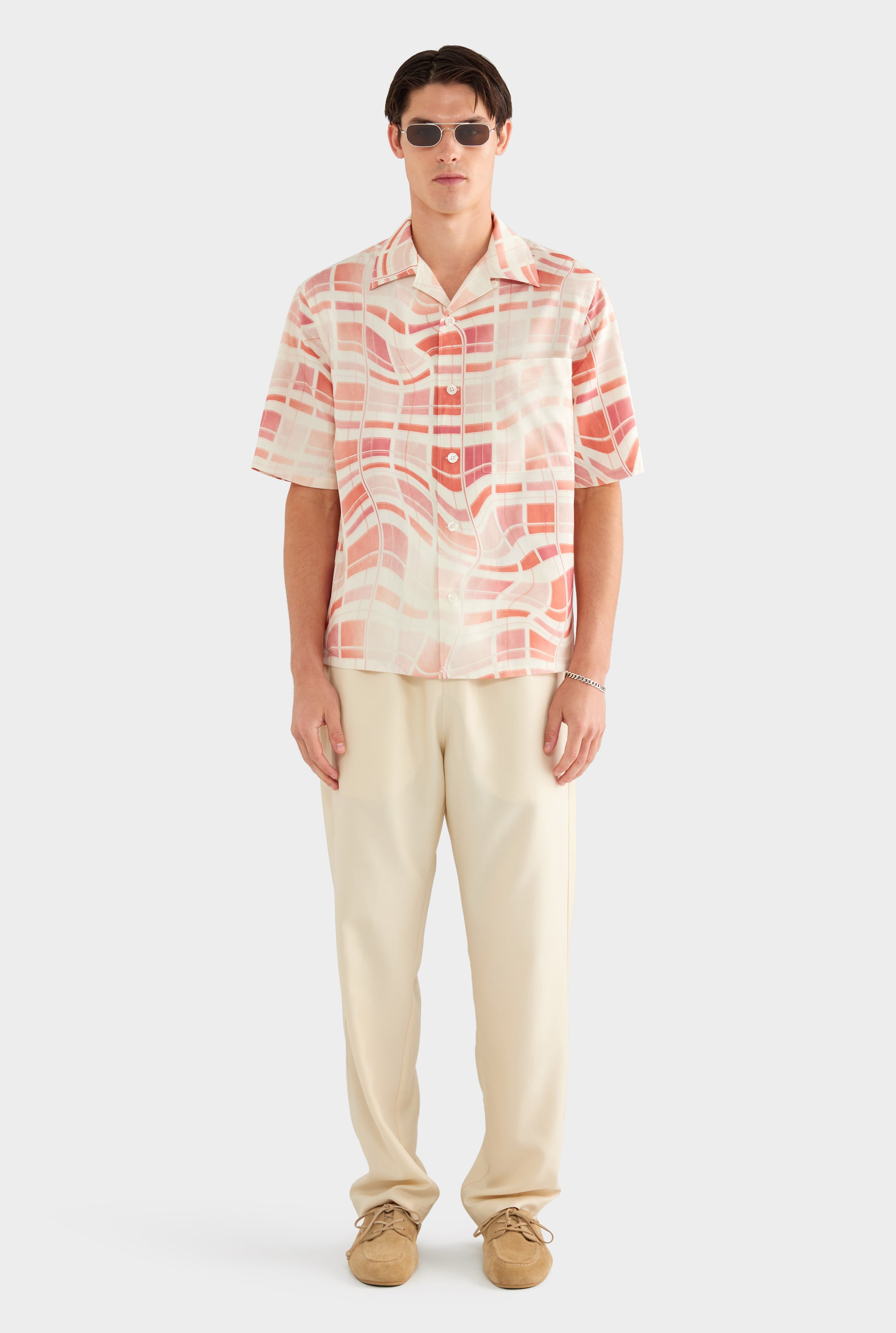Fuji Silk Camp Collar Shirt - Warped Check - 100% Silk / Warped Check / XS