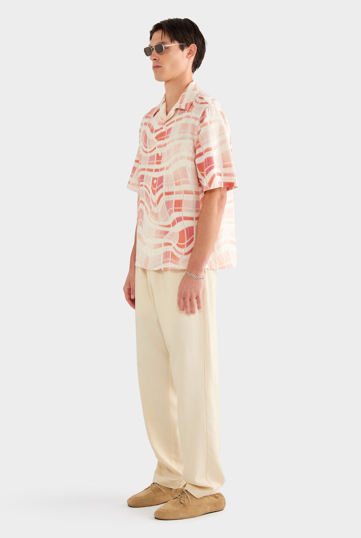 Fuji Silk Camp Collar Shirt - Warped Check - 100% Silk / Warped Check / XS