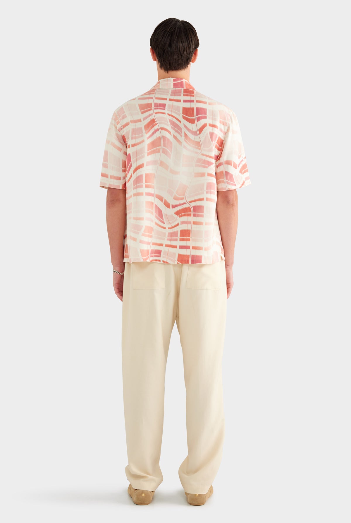 Fuji Silk Camp Collar Shirt - Warped Check - 100% Silk / Warped Check / XS