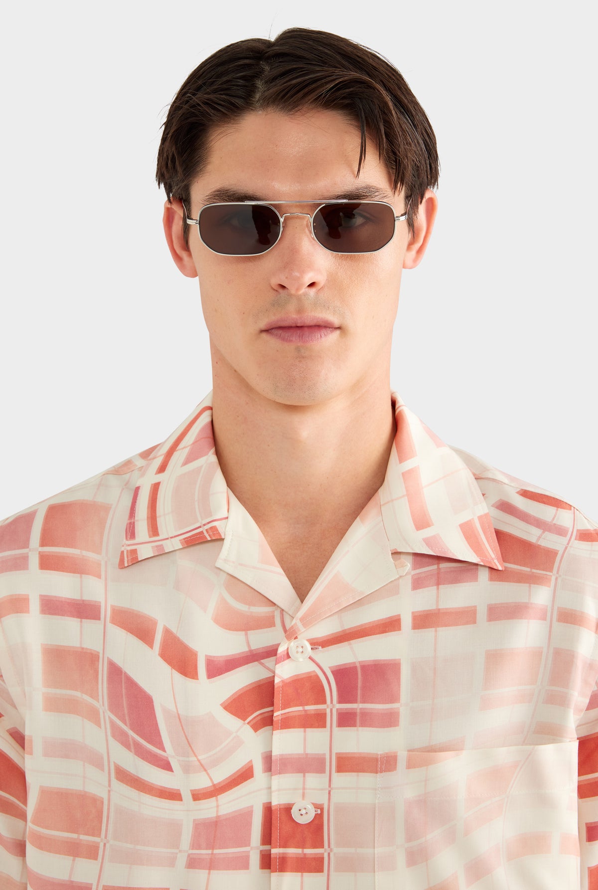 Fuji Silk Camp Collar Shirt - Warped Check - 100% Silk / Warped Check / XS