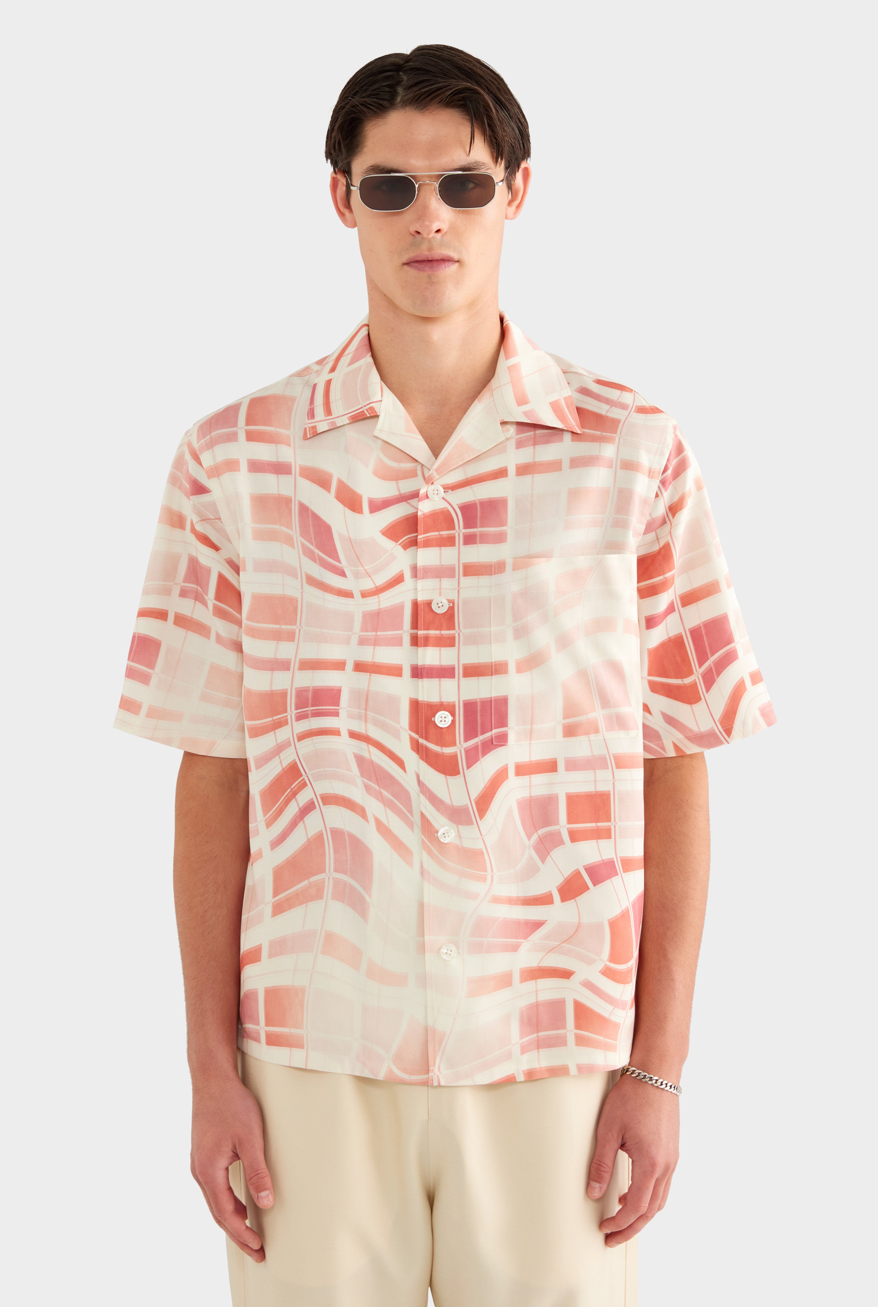 Fuji Silk Camp Collar Shirt - Warped Check - 100% Silk / Warped Check / XS