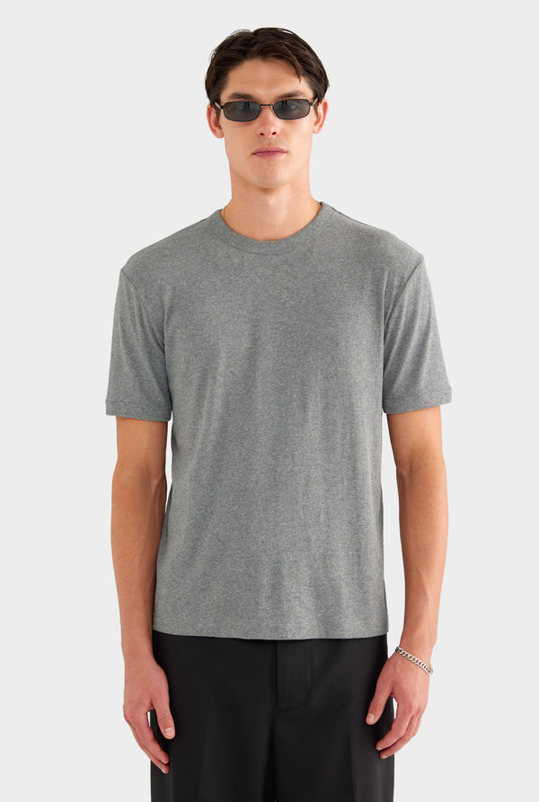 Rib Ringer T Shirt - Grey Marl - 94% Cotton 6% Spandex / Grey Marl / XS