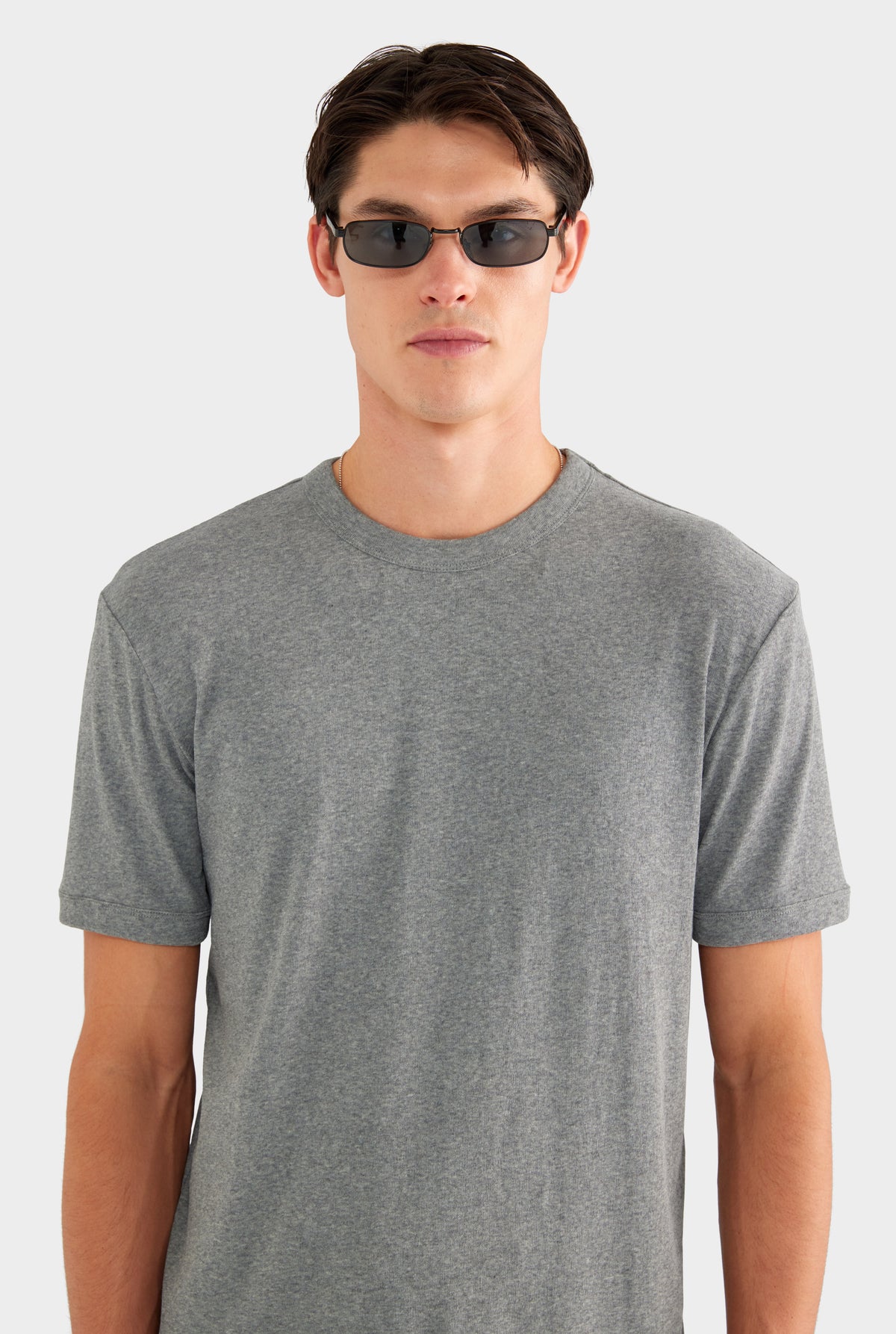 Rib Ringer T Shirt - Grey Marl - 94% Cotton 6% Spandex / Grey Marl / XS