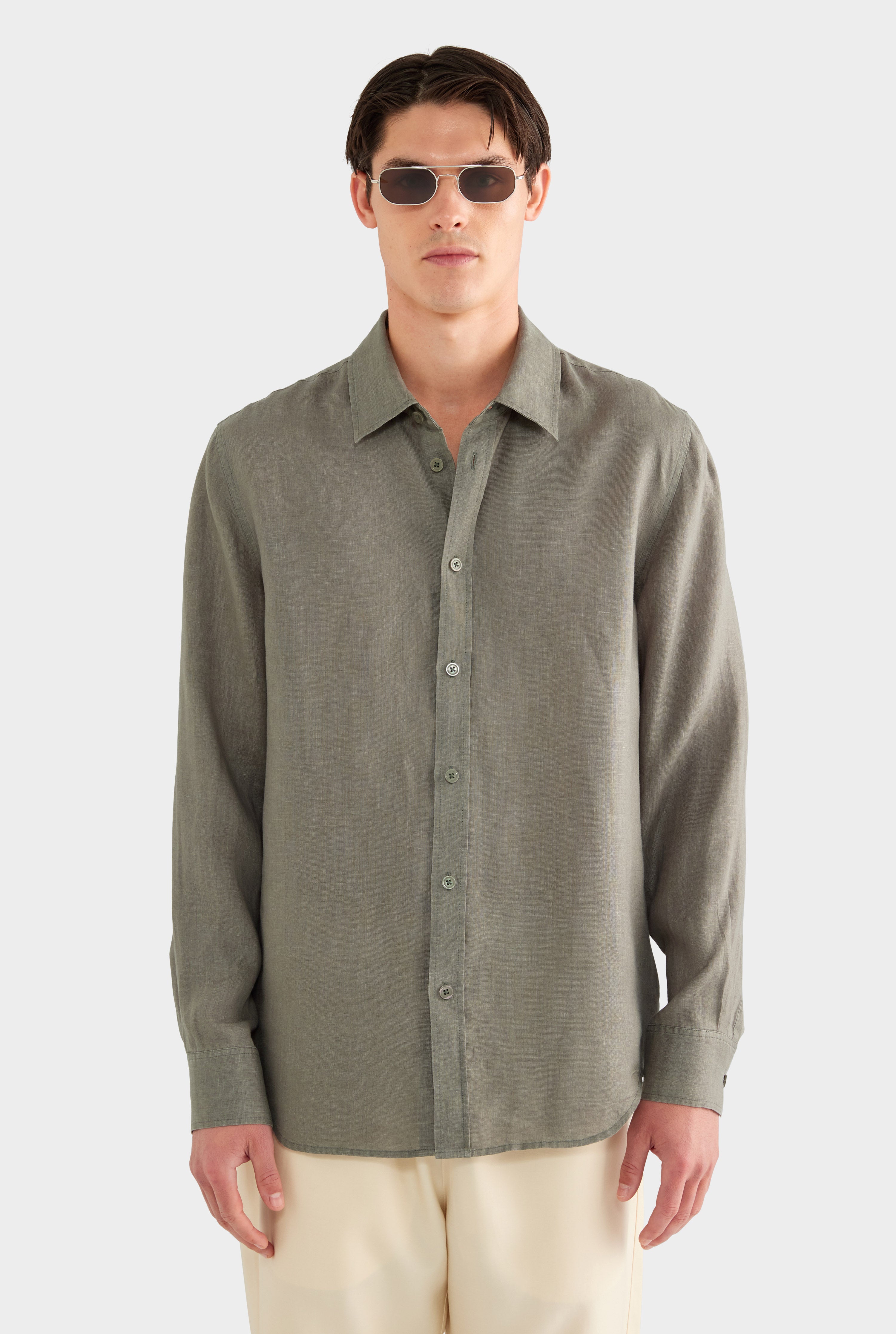 Classic Linen Shirt - Slate Olive - 100% Linen / Slate Olive / XS