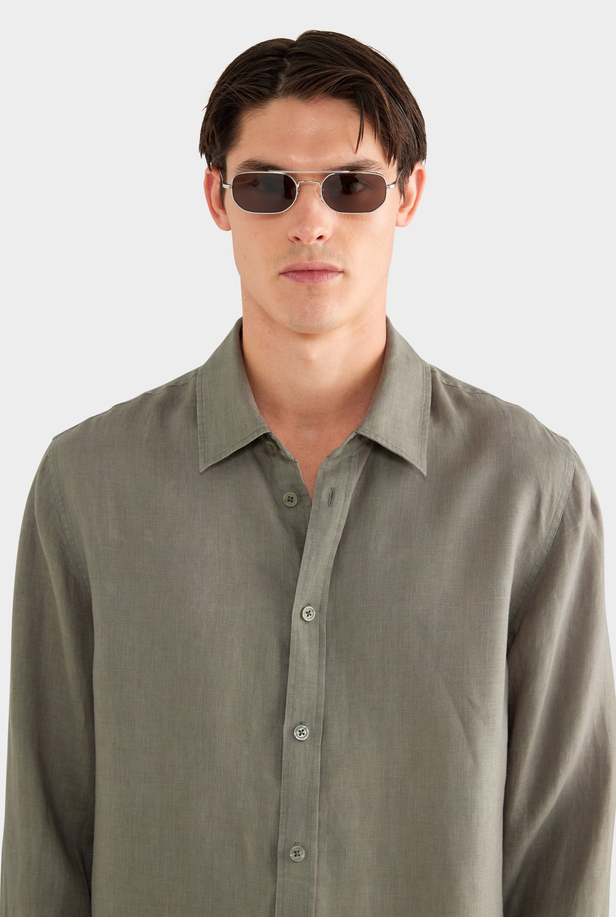 Classic Linen Shirt - Slate Olive - 100% Linen / Slate Olive / XS