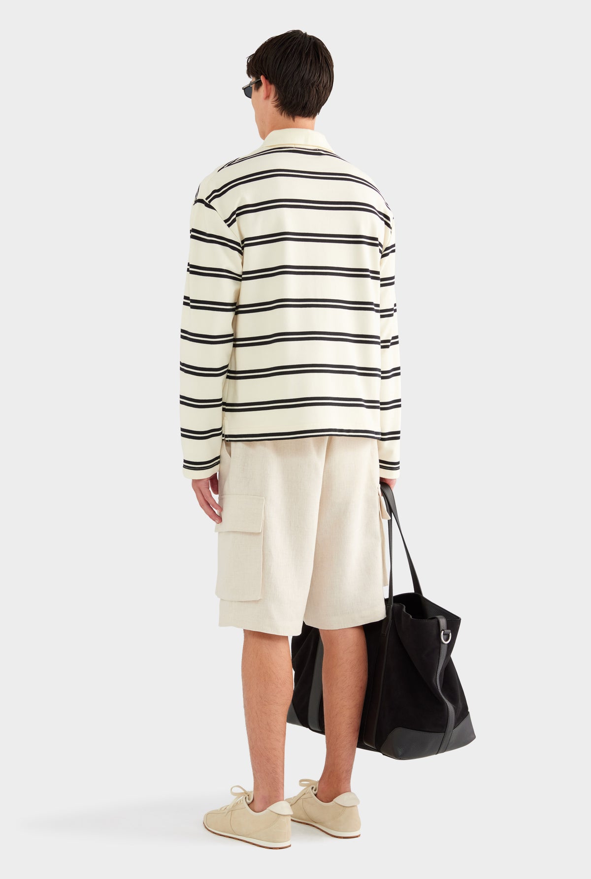 Open Neck Stripe Cotton Polo - Cream/Black Stripe - 50% Cotton 50% Polyester / Cream/Black Stripe / XS