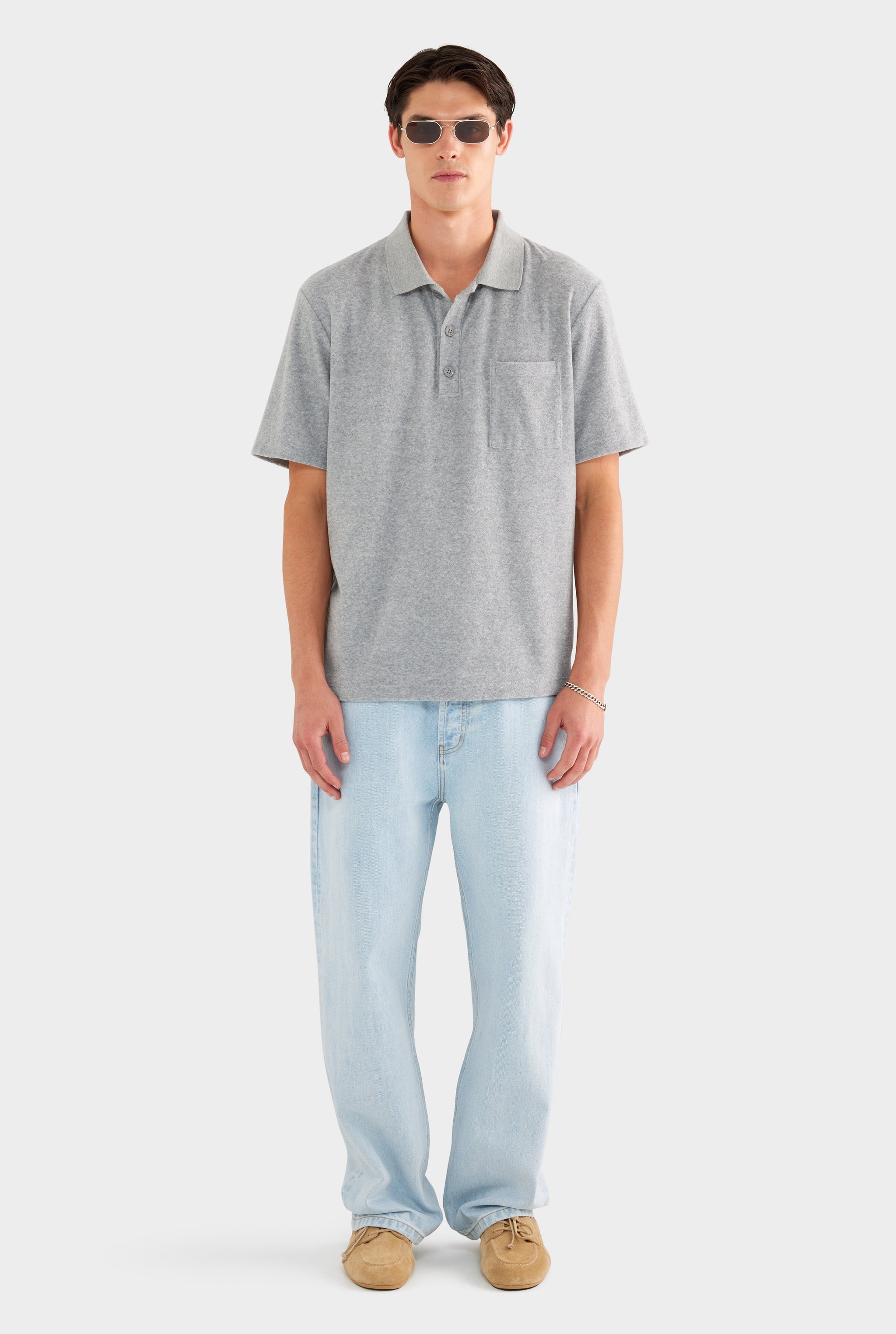 Terry Polo - Grey Marl - 75% Cotton 25% Polyester / Grey Marl / S