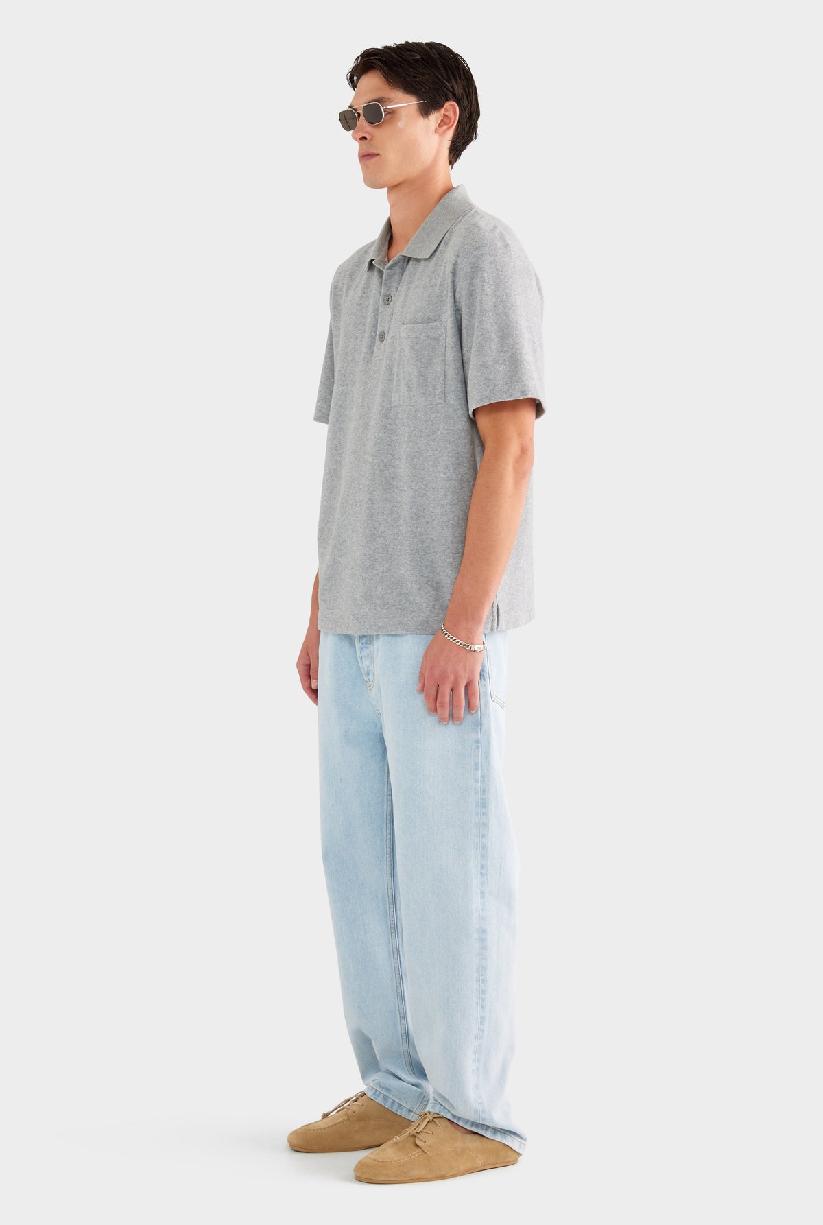 Terry Polo - Grey Marl - 75% Cotton 25% Polyester / Grey Marl / S