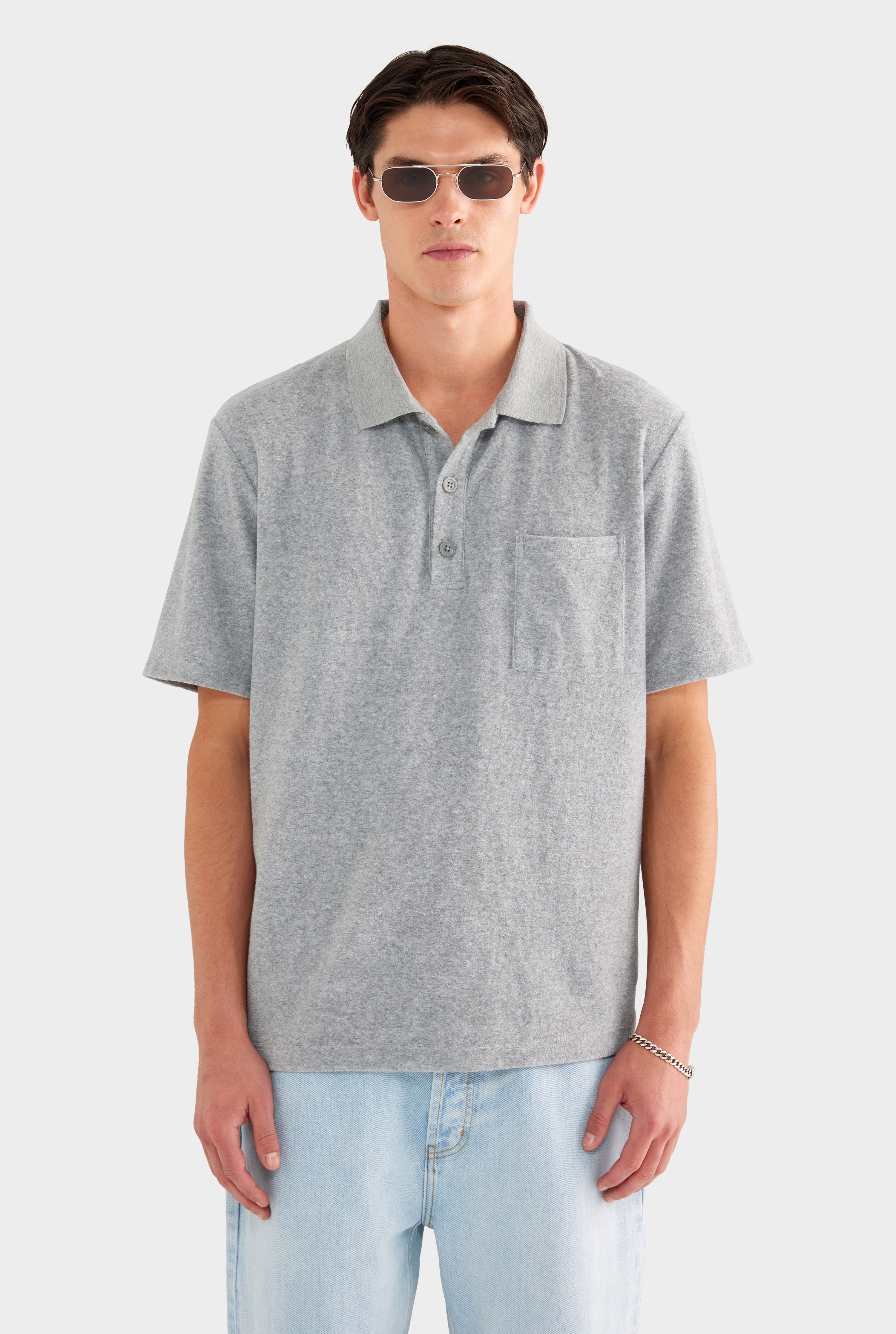 Terry Polo - Grey Marl - 75% Cotton 25% Polyester / Grey Marl / S