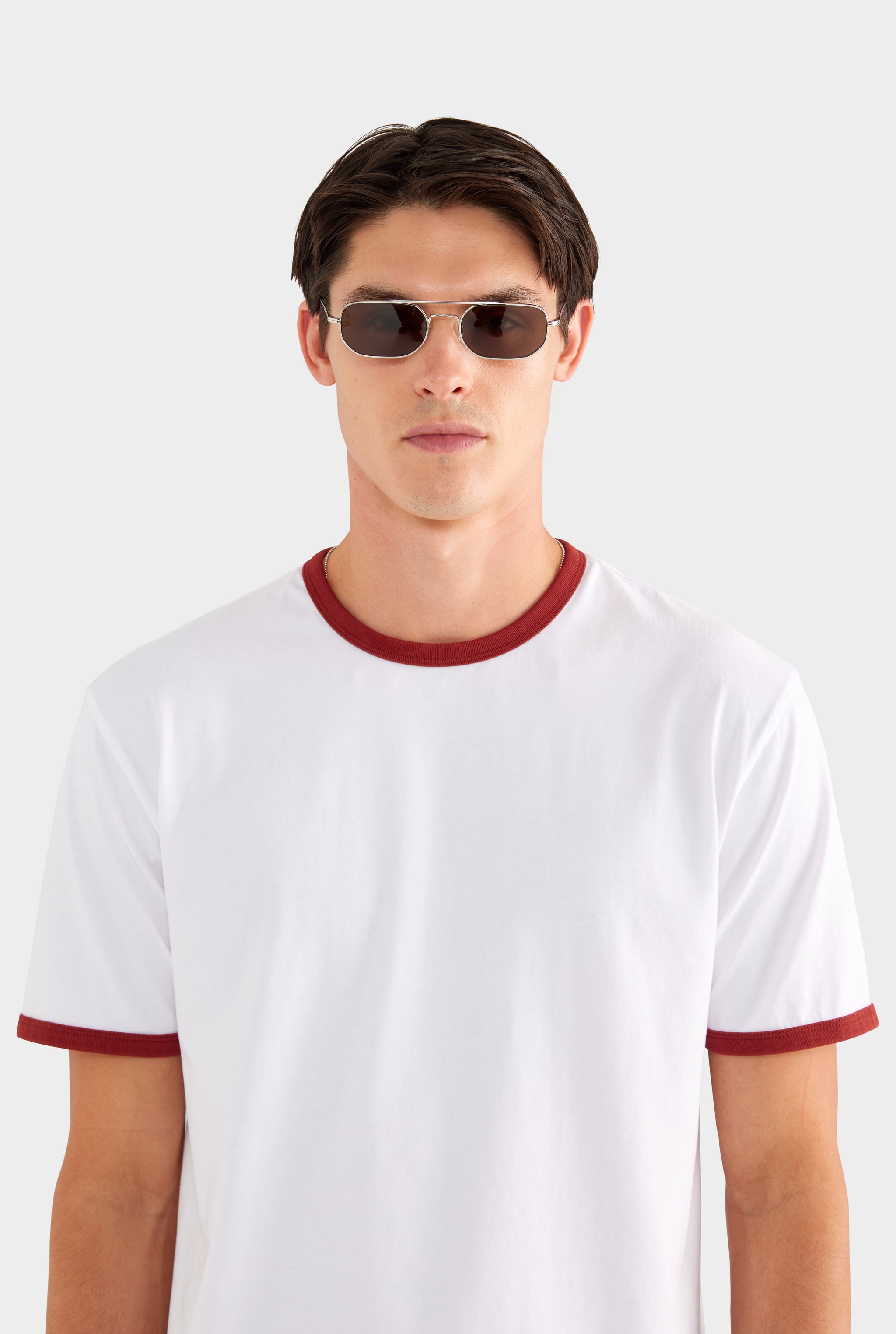 Ringer T Shirt - White/Burnt Red - 100% Cotton / White/Burnt Red / XS