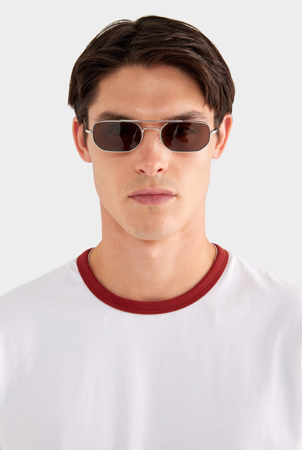 Ringer T Shirt - White/Burnt Red - 100% Cotton / White/Burnt Red / XS