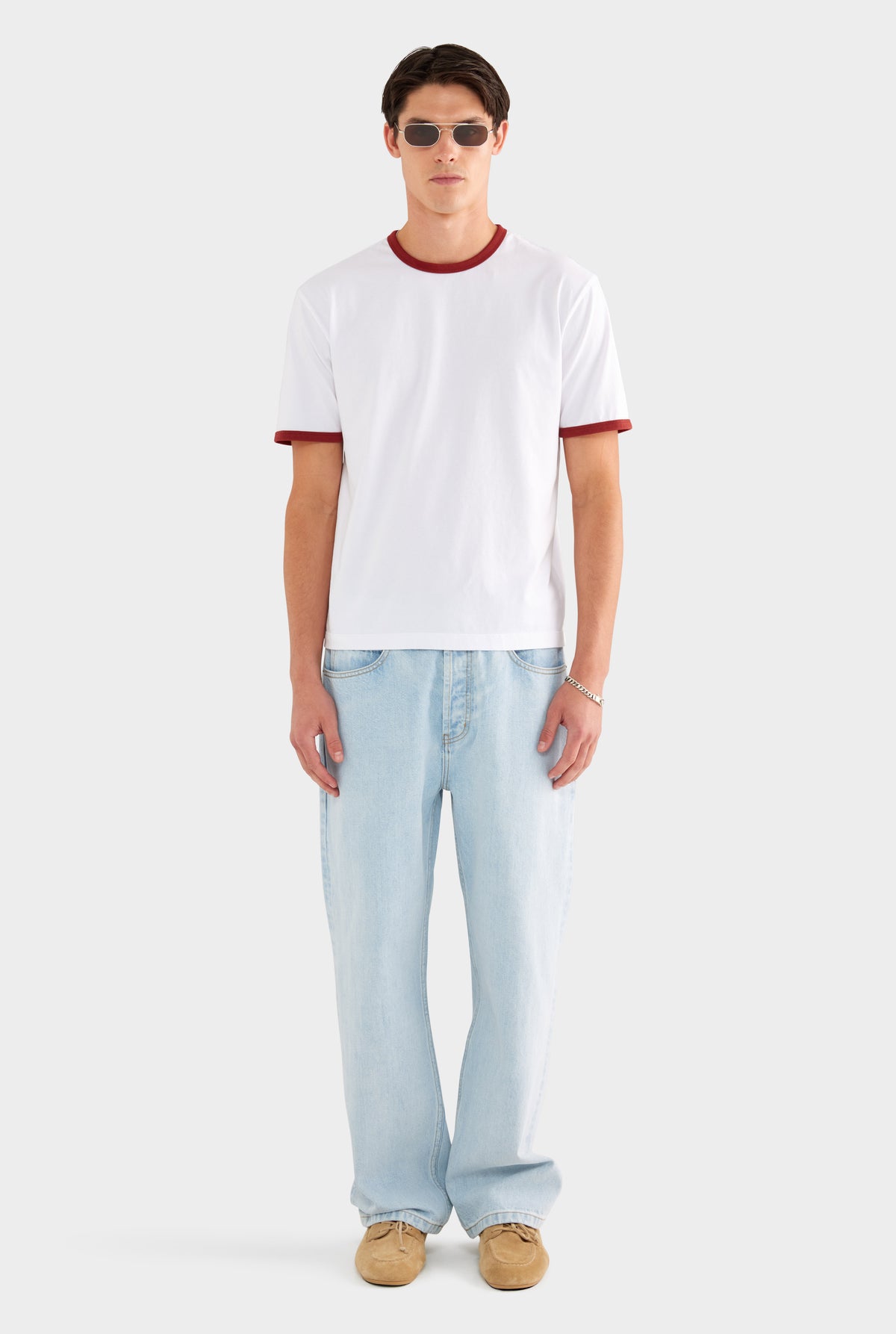 Ringer T Shirt - White/Burnt Red - 100% Cotton / White/Burnt Red / XS