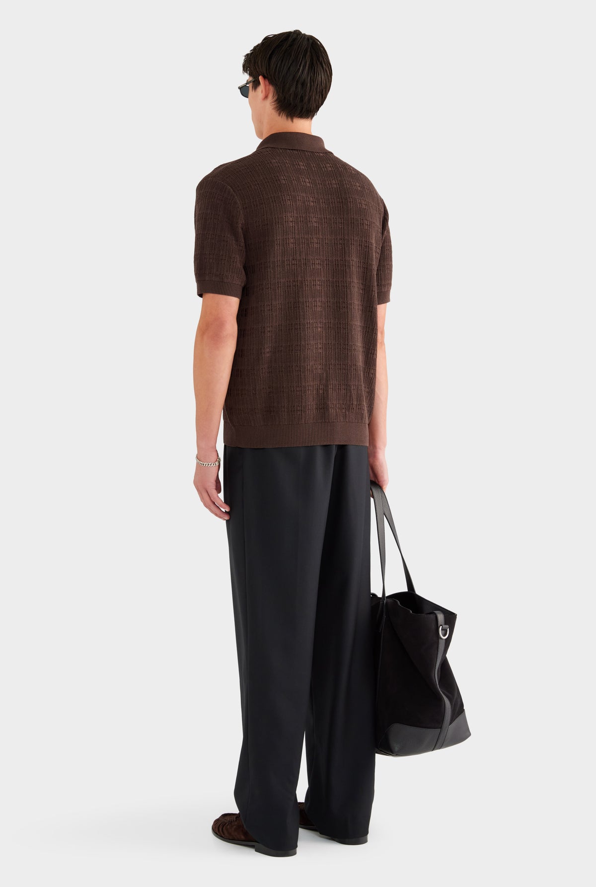 Dropstitch Textured Knit Polo - Dark Chocolate - 69% Tencel 25% Cotton 6% Silk / Dark Chocolate / XS