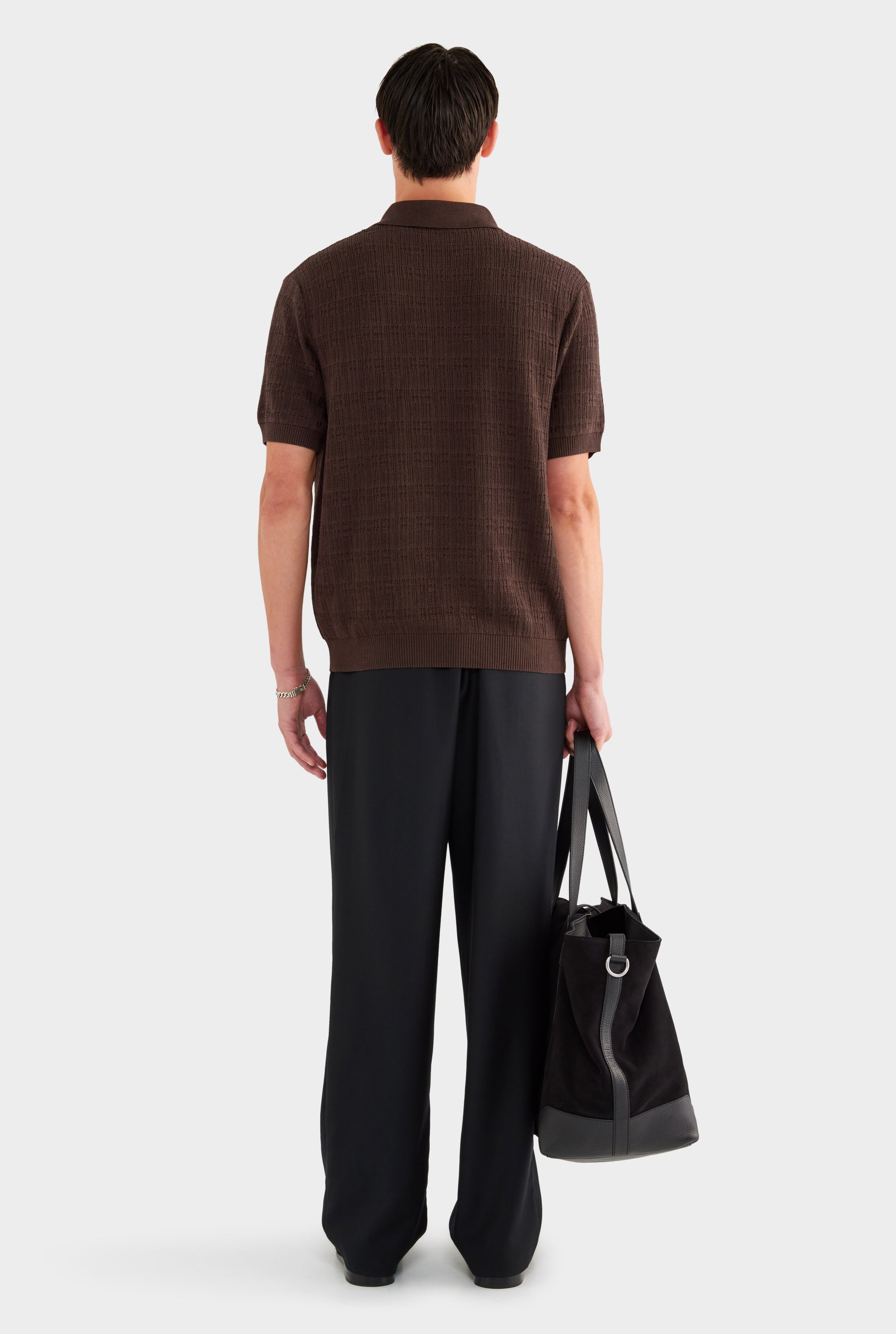 Dropstitch Textured Knit Polo - Dark Chocolate - 69% Tencel 25% Cotton 6% Silk / Dark Chocolate / XS