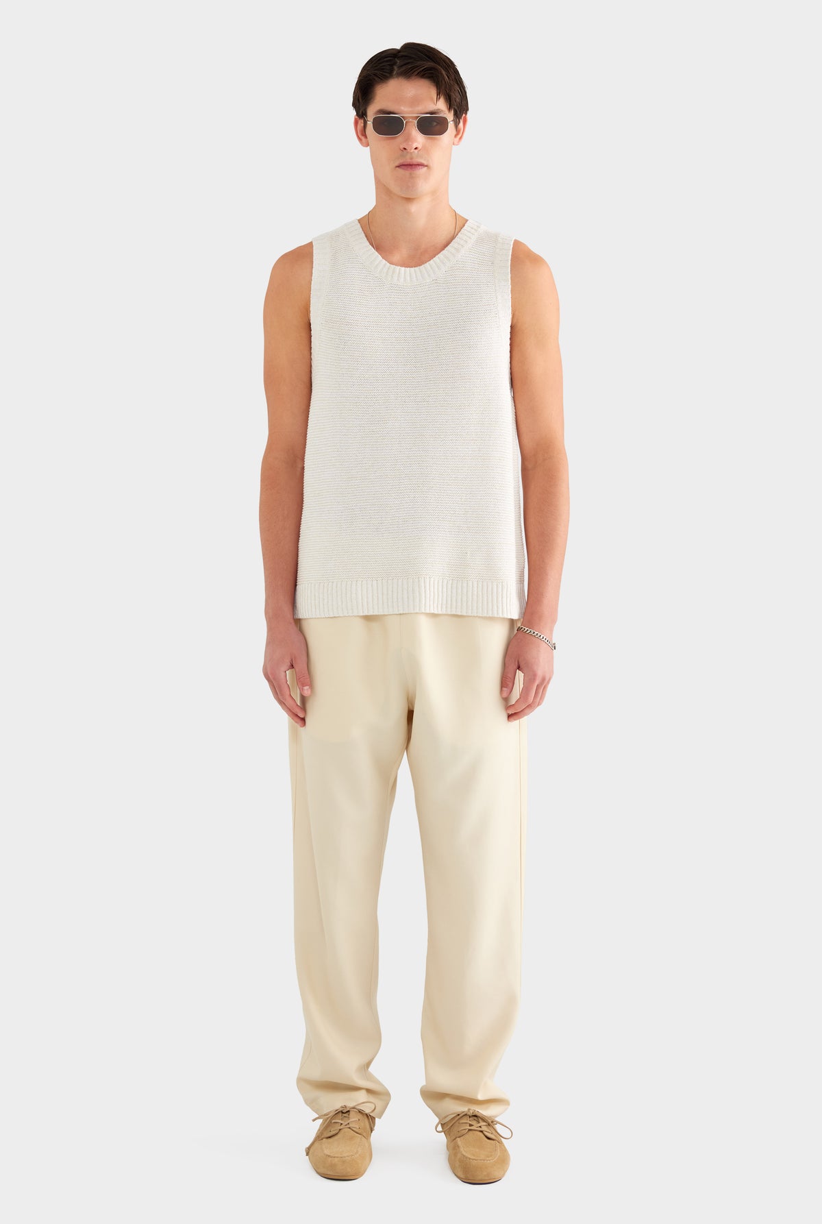 Marled Cotton Linen Tank - Cream/White - 55% Linen 45% Cotton / Cream/White / XS