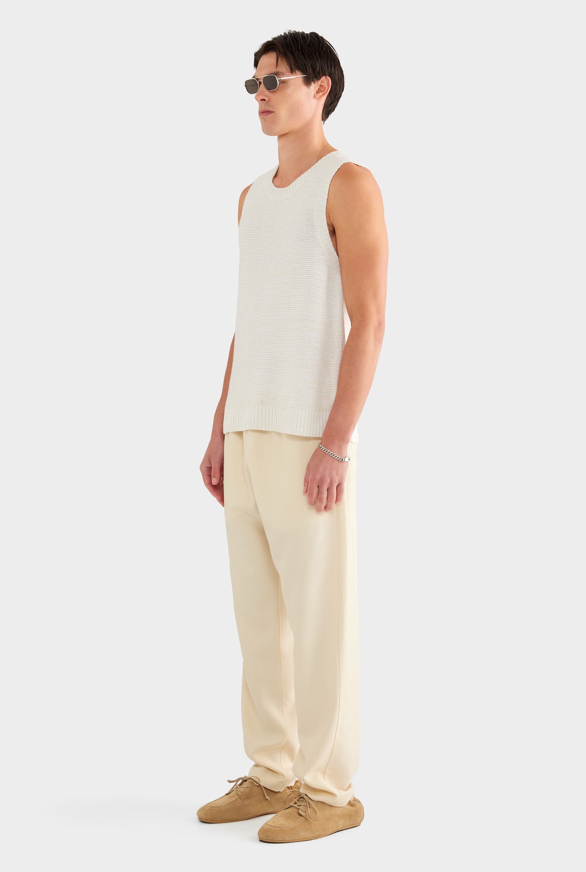 Marled Cotton Linen Tank - Cream/White - 55% Linen 45% Cotton / Cream/White / XS