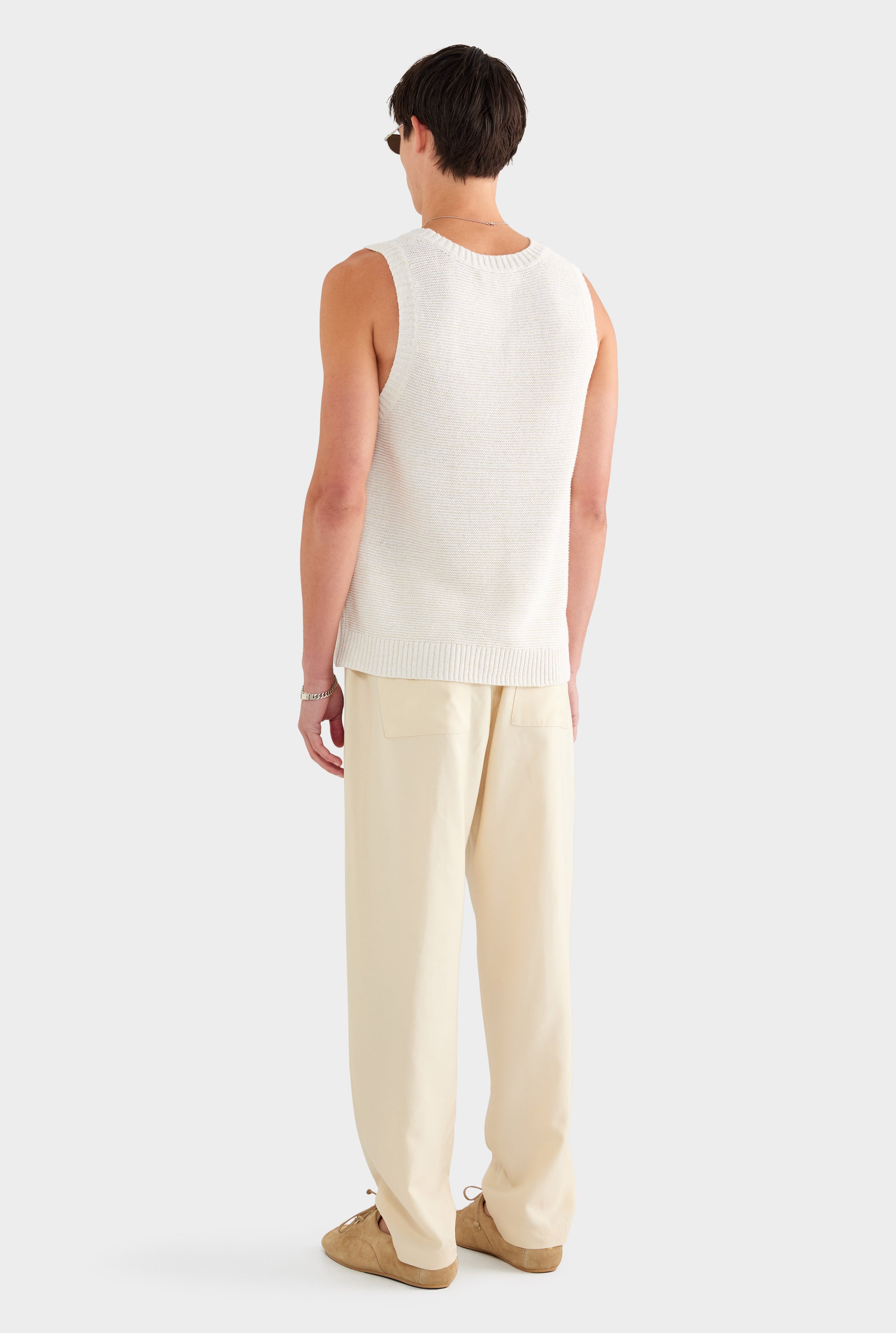 Marled Cotton Linen Tank - Cream/White - 55% Linen 45% Cotton / Cream/White / XS