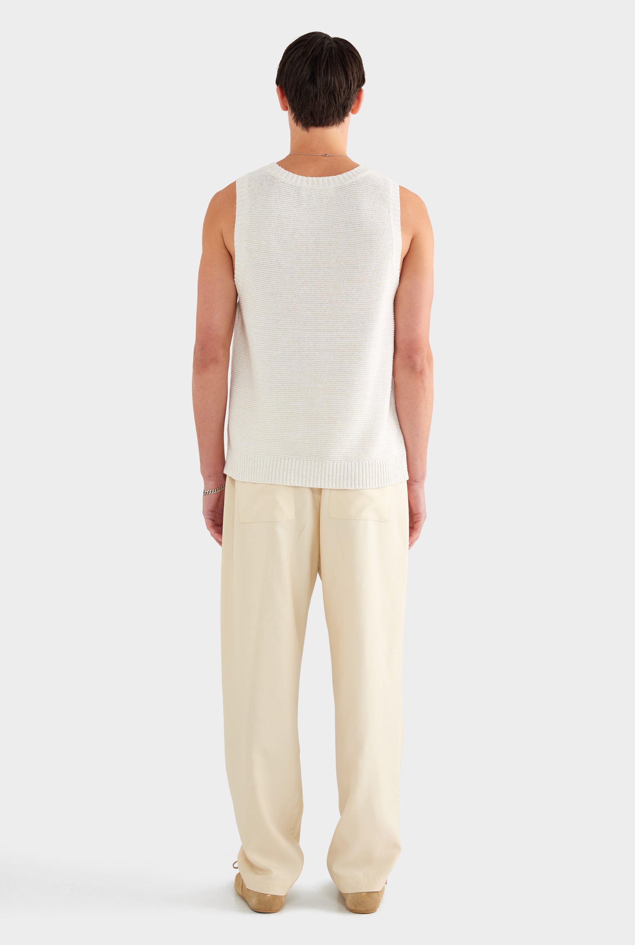 Marled Cotton Linen Tank - Cream/White - 55% Linen 45% Cotton / Cream/White / XS