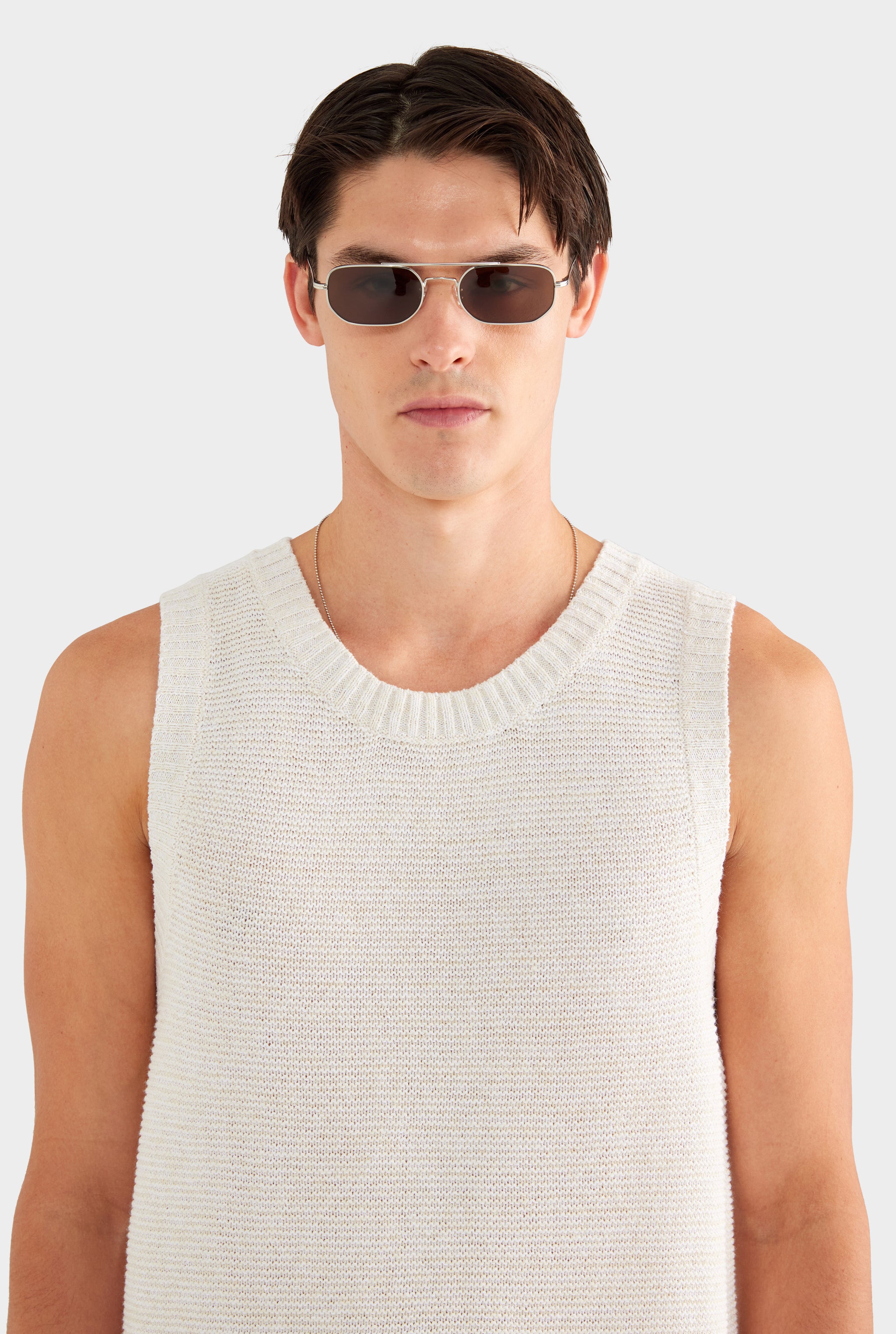 Marled Cotton Linen Tank - Cream/White - 55% Linen 45% Cotton / Cream/White / XS