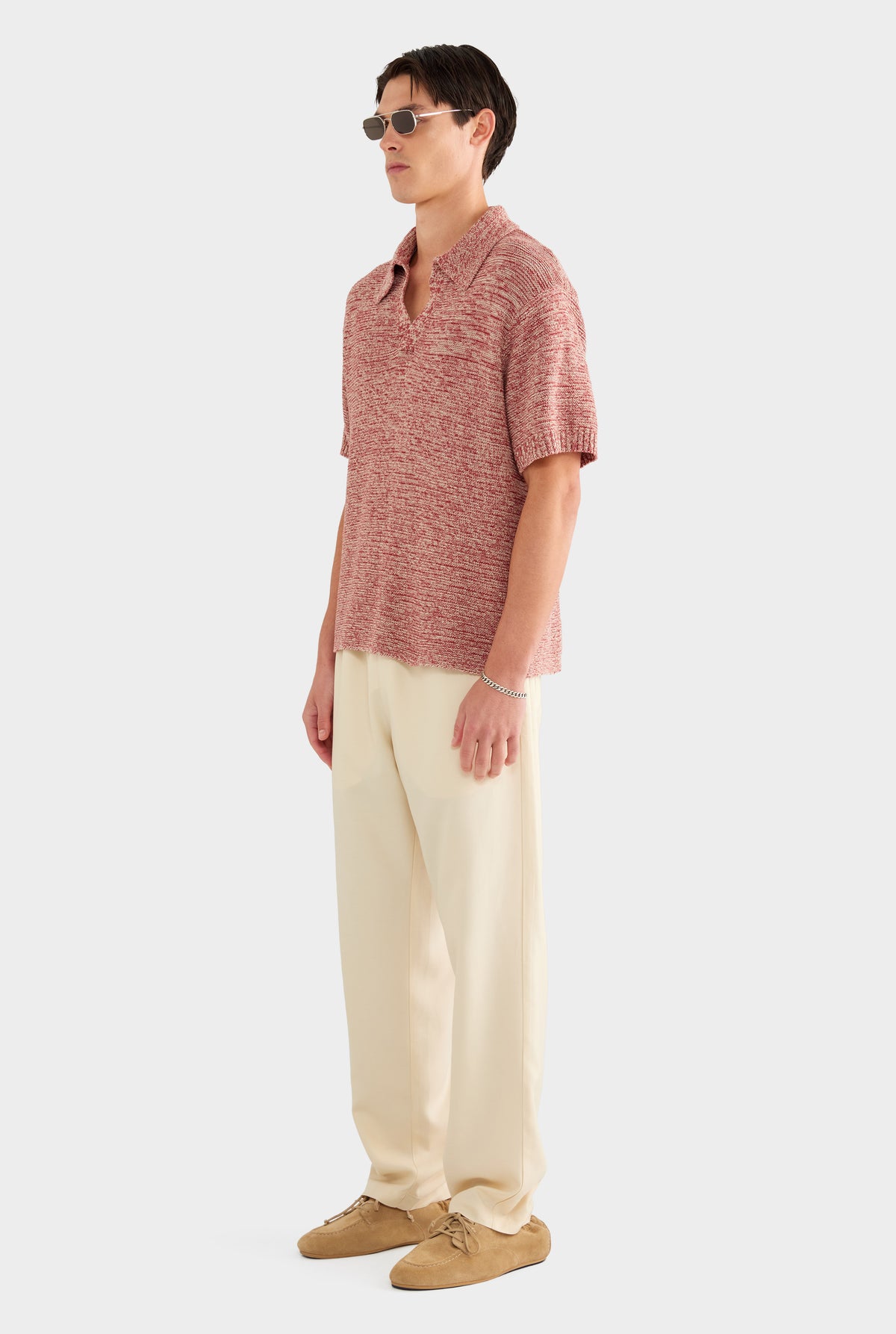 Marled Cotton Linen Polo - Burnt Red/Linen - 55% Linen 45% Cotton / Burnt Red/Linen / XS