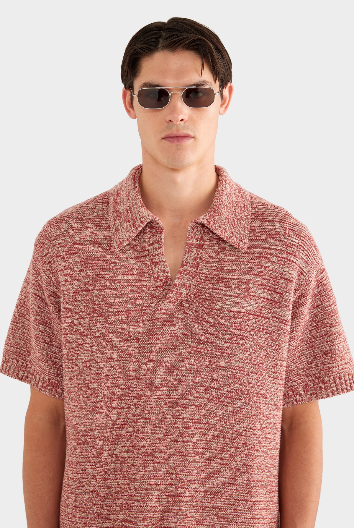 Marled Cotton Linen Polo - Burnt Red/Linen - 55% Linen 45% Cotton / Burnt Red/Linen / XS