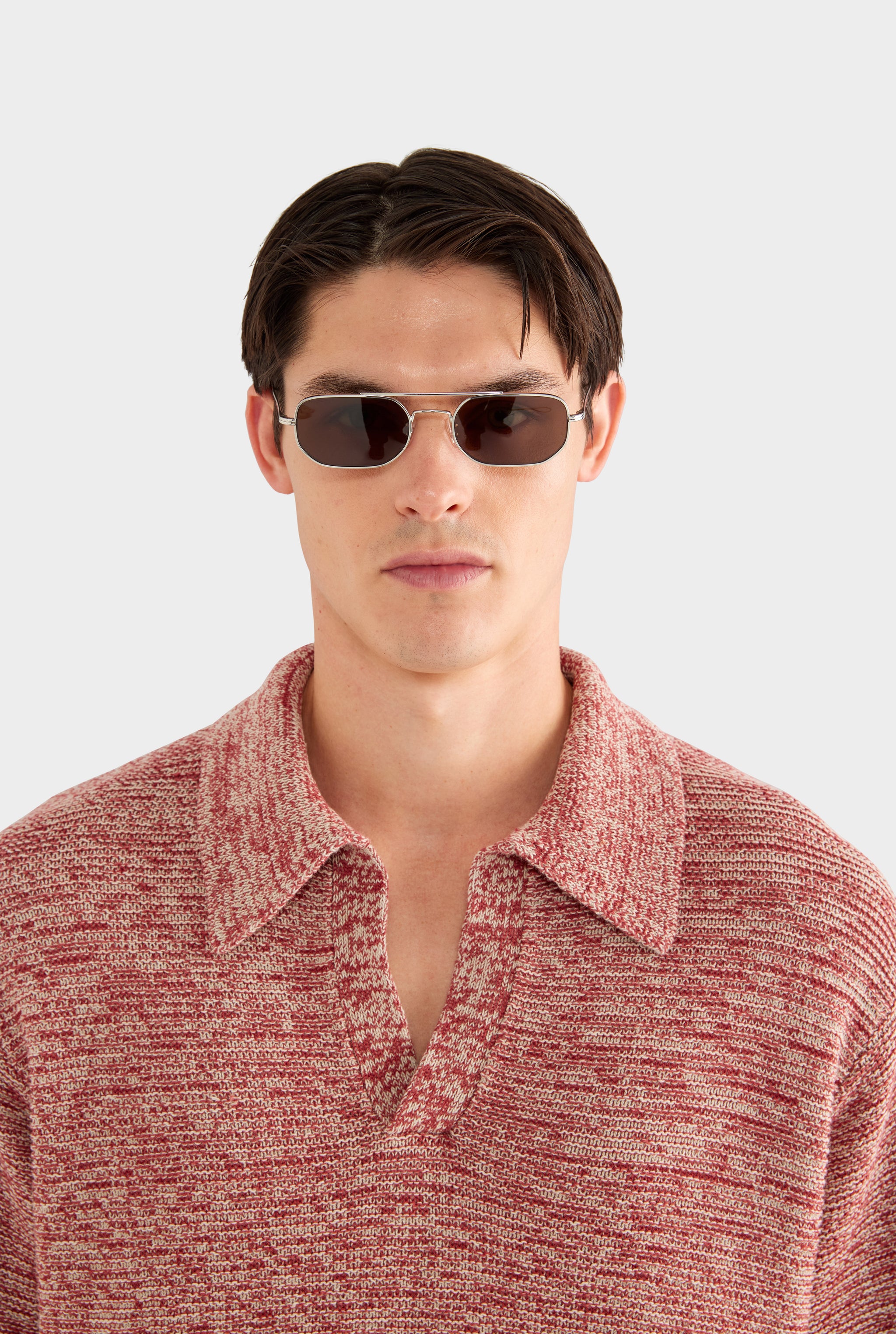 Marled Cotton Linen Polo - Burnt Red/Linen - 55% Linen 45% Cotton / Burnt Red/Linen / XS
