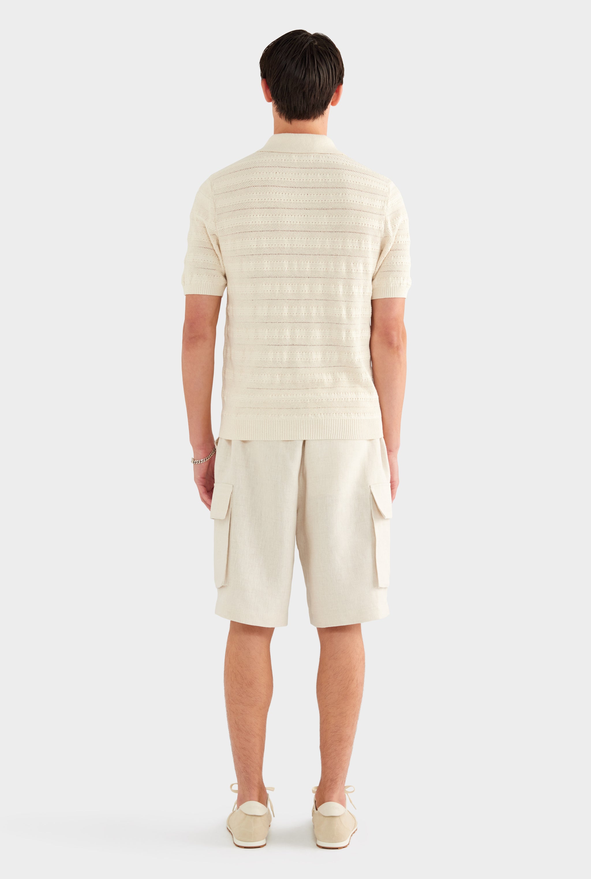 Linen Cotton Pointelle Polo - Natural - 55% Linen 45% Cotton / Natural / XS