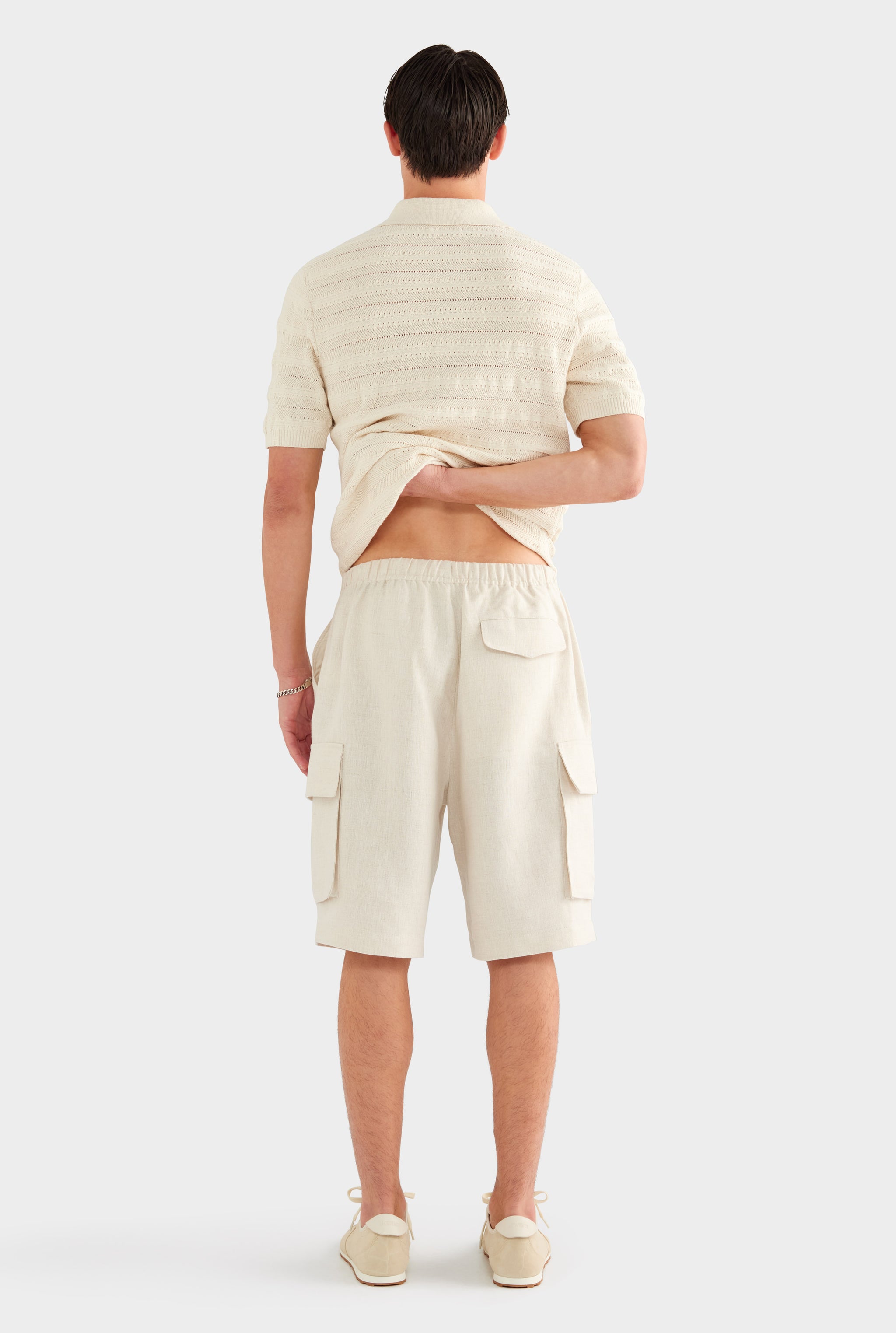 Linen Cotton Pointelle Polo - Natural - 55% Linen 45% Cotton / Natural / XS