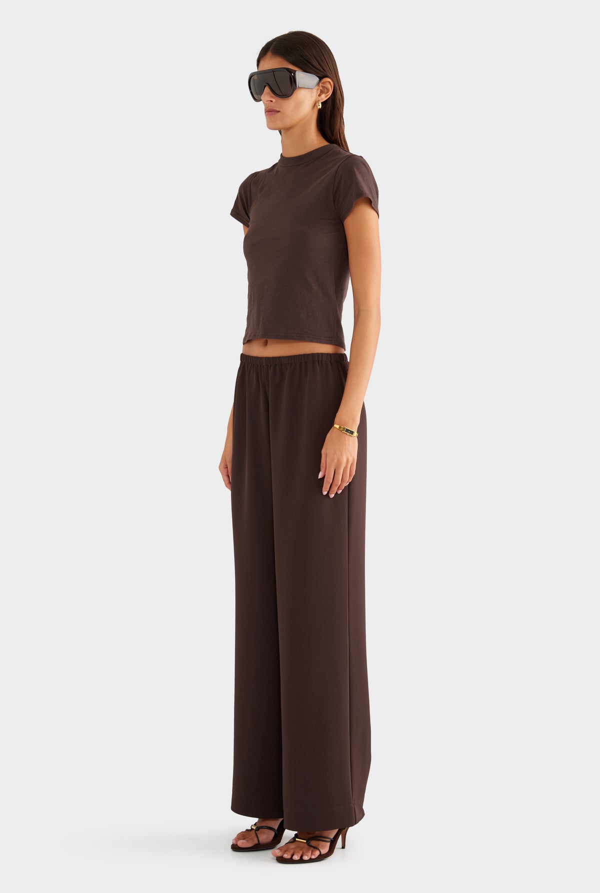 Crepe Elastic Waist Pant - Dark Chocolate - XS