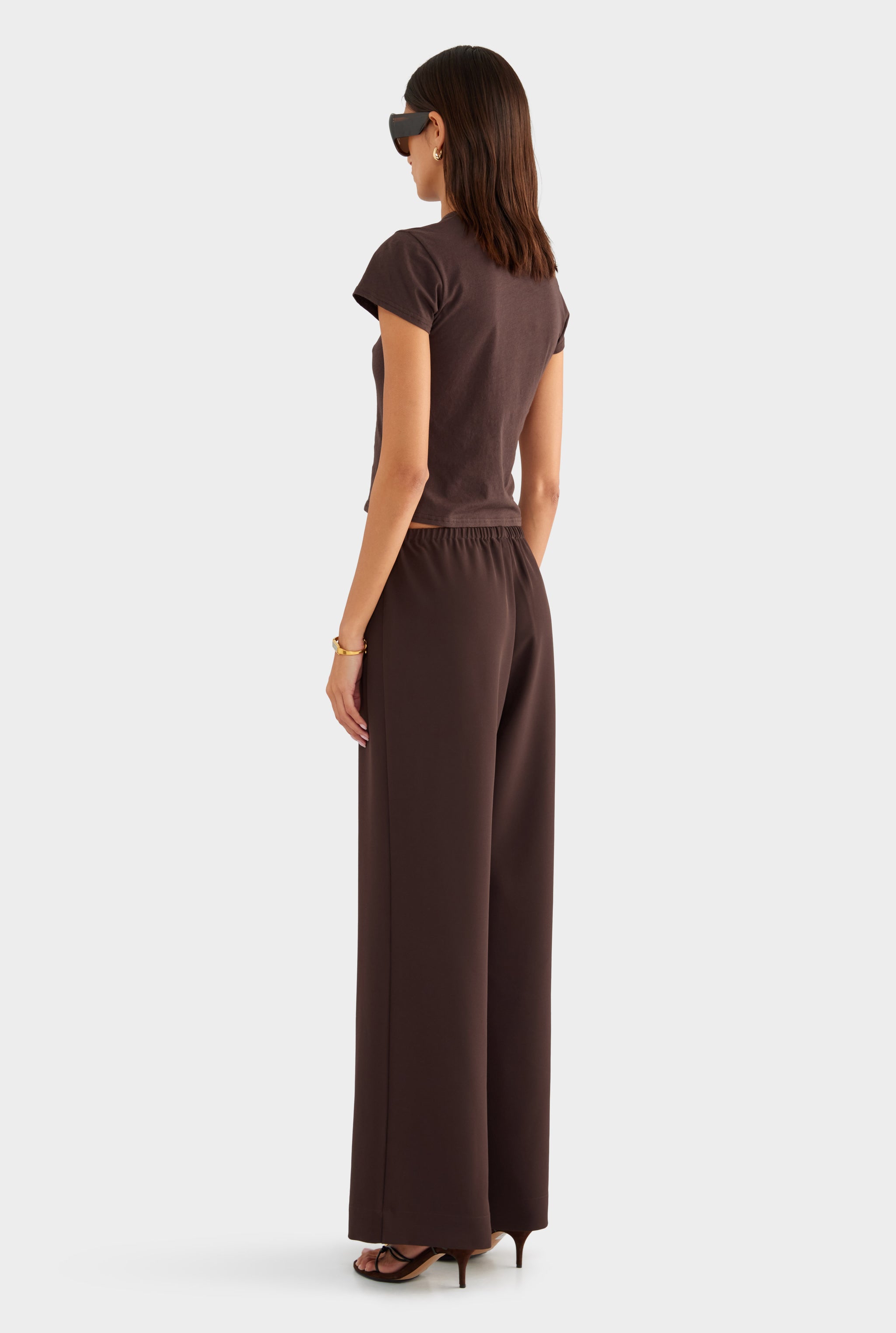 Crepe Elastic Waist Pant - Dark Chocolate - XS