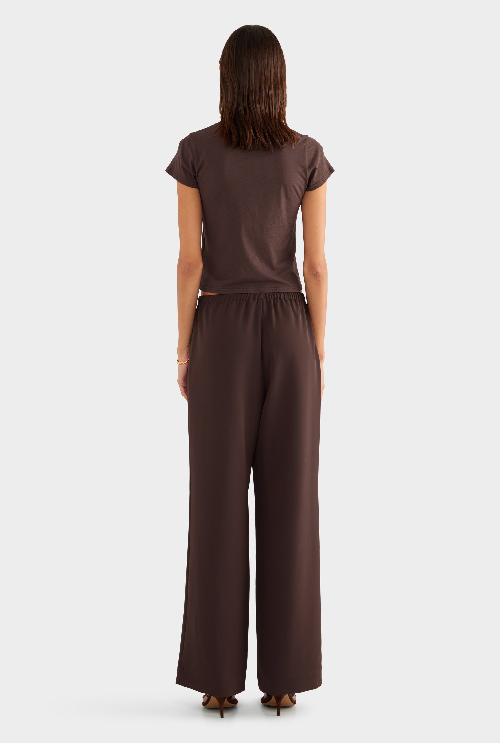 Crepe Elastic Waist Pant - Dark Chocolate - XS