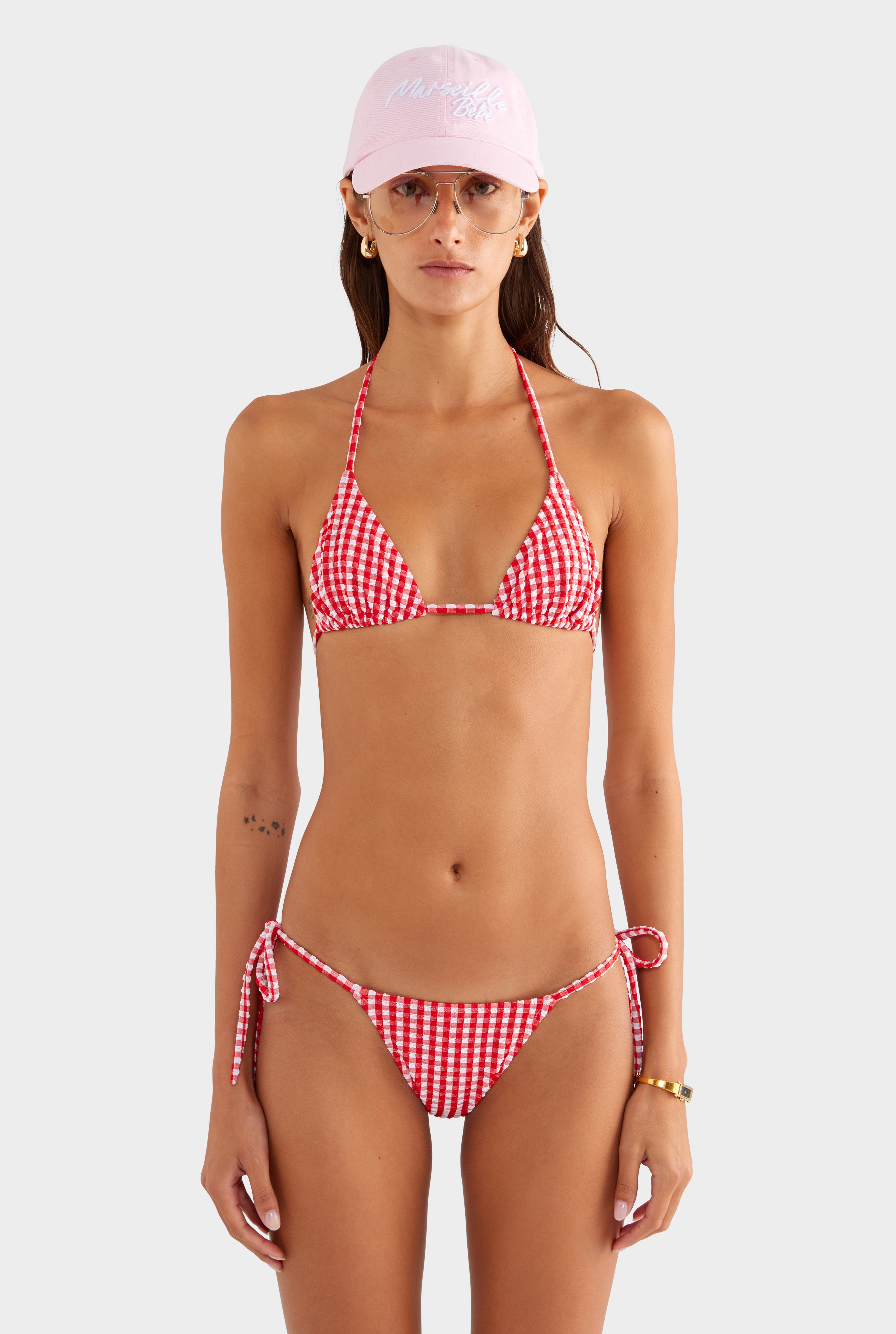 Gingham Triangle Bikini - Red/White Gingham - XS