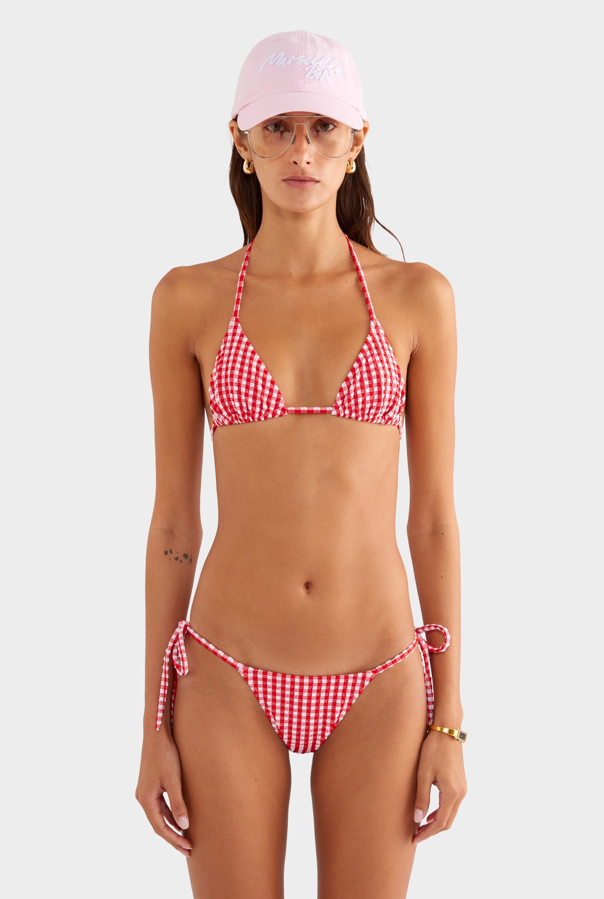 Gingham Triangle Bikini - Red/White Gingham - XS