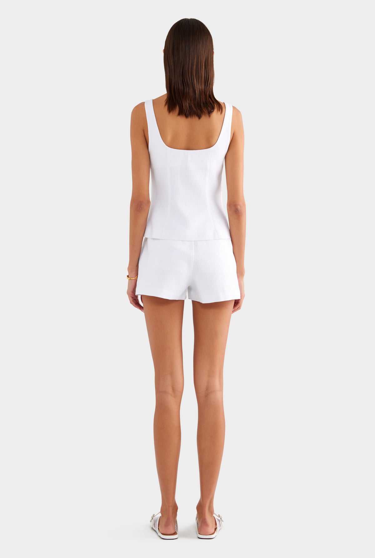 Linen Panelled Bodice Top - White - XS