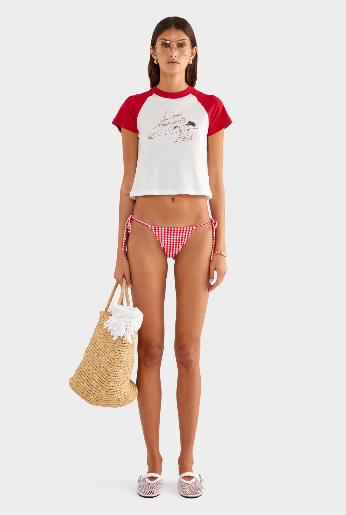 Lightweight Raglan Baby Tee - Off White/Red - XS
