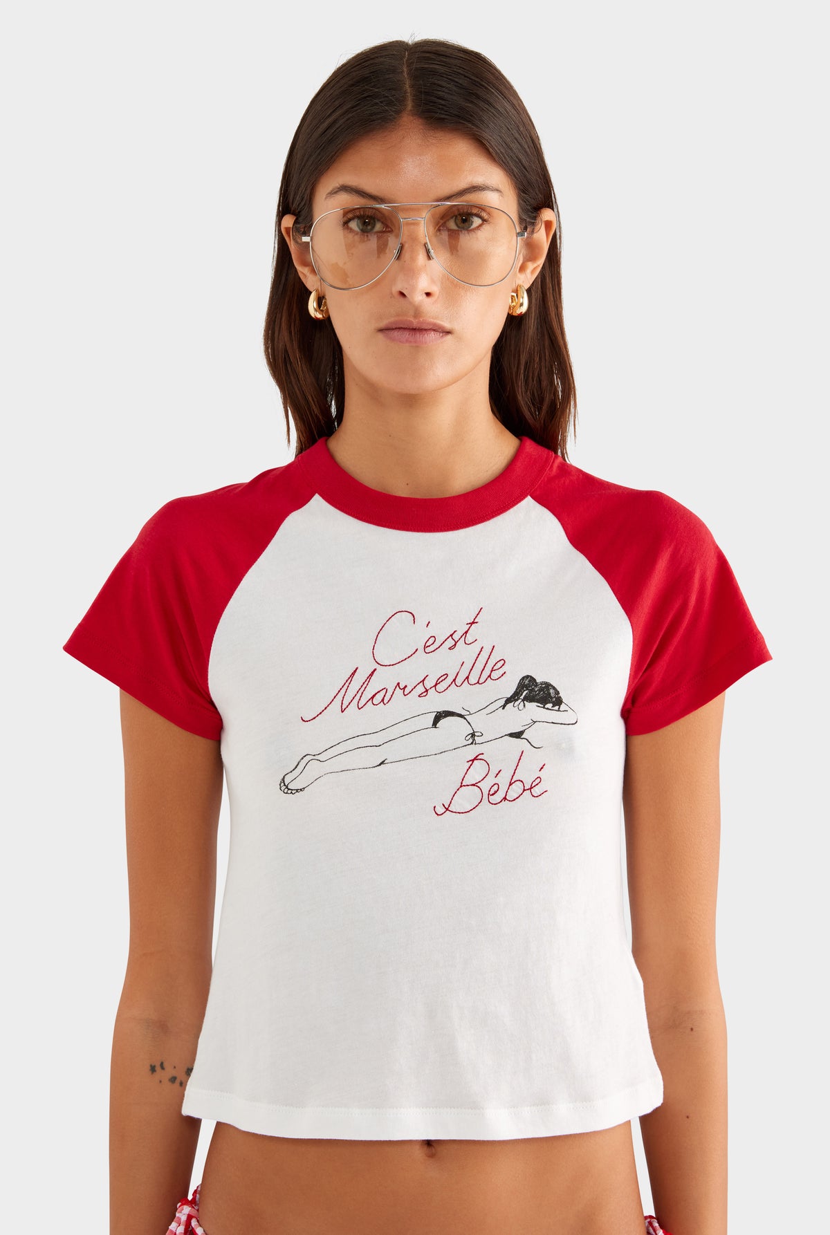 Lightweight Raglan Baby Tee - Off White/Red - XS