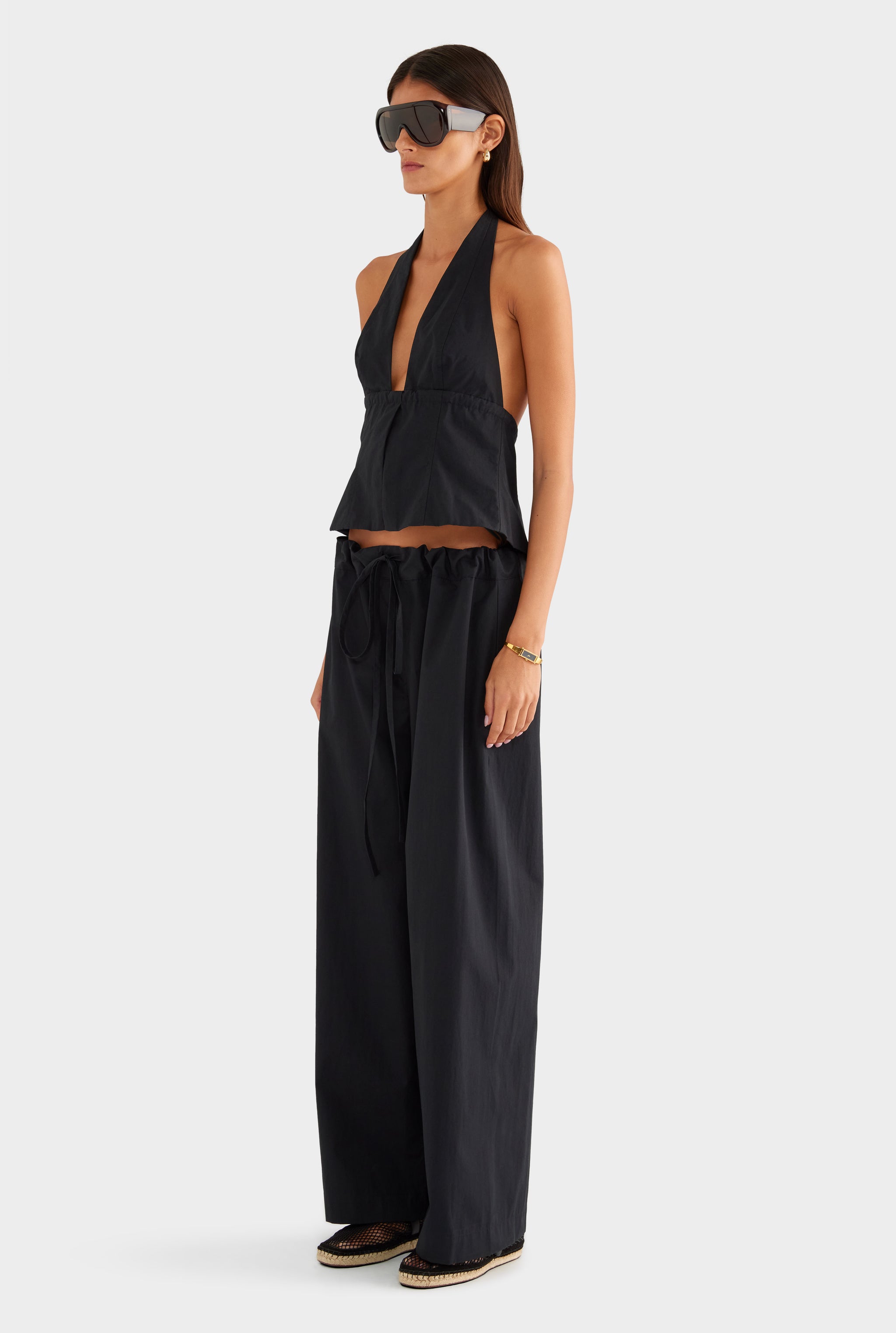 Cotton Poplin Paperbag Pant - Black - XS