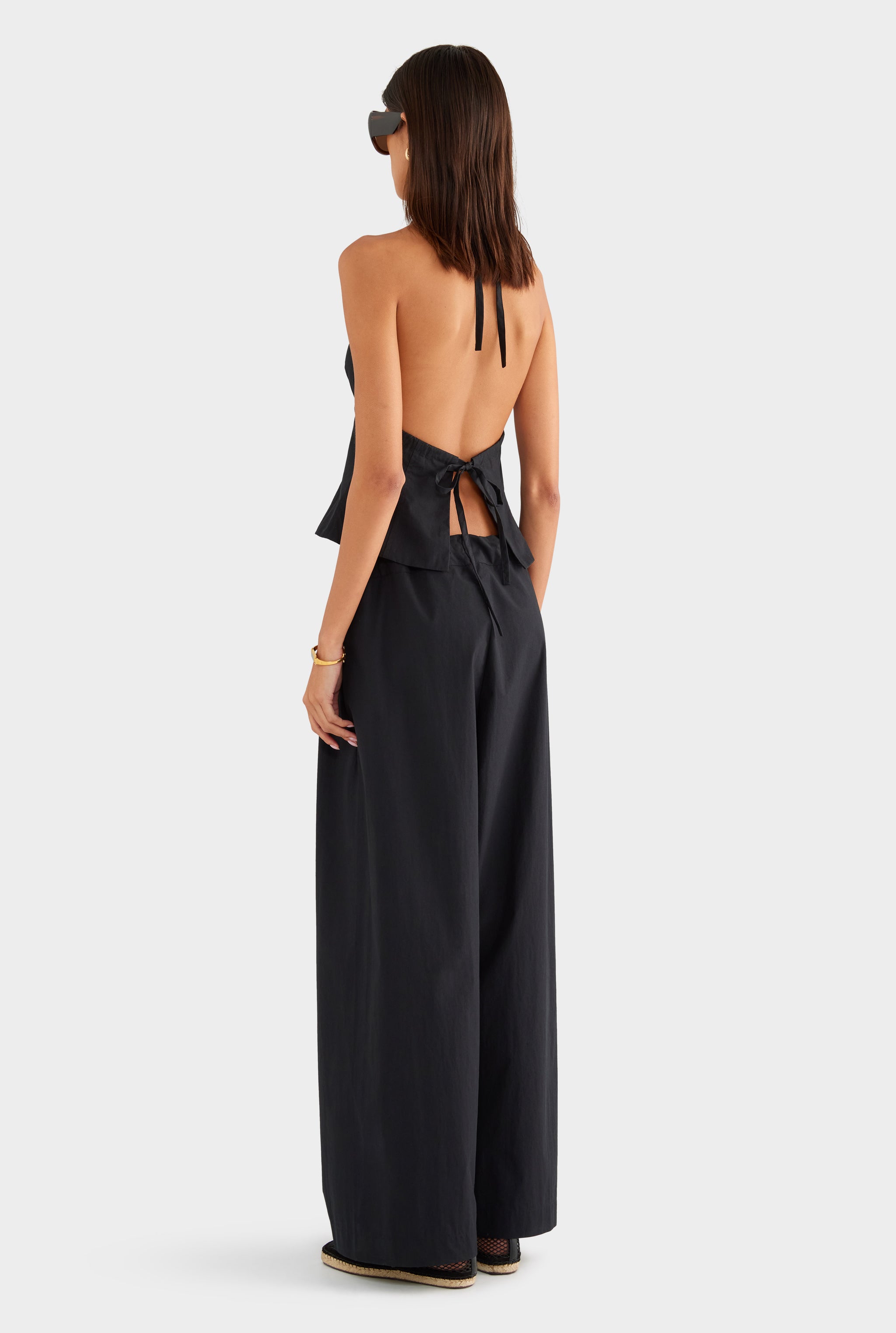 Panelled Cotton Halter Top - Black - XS