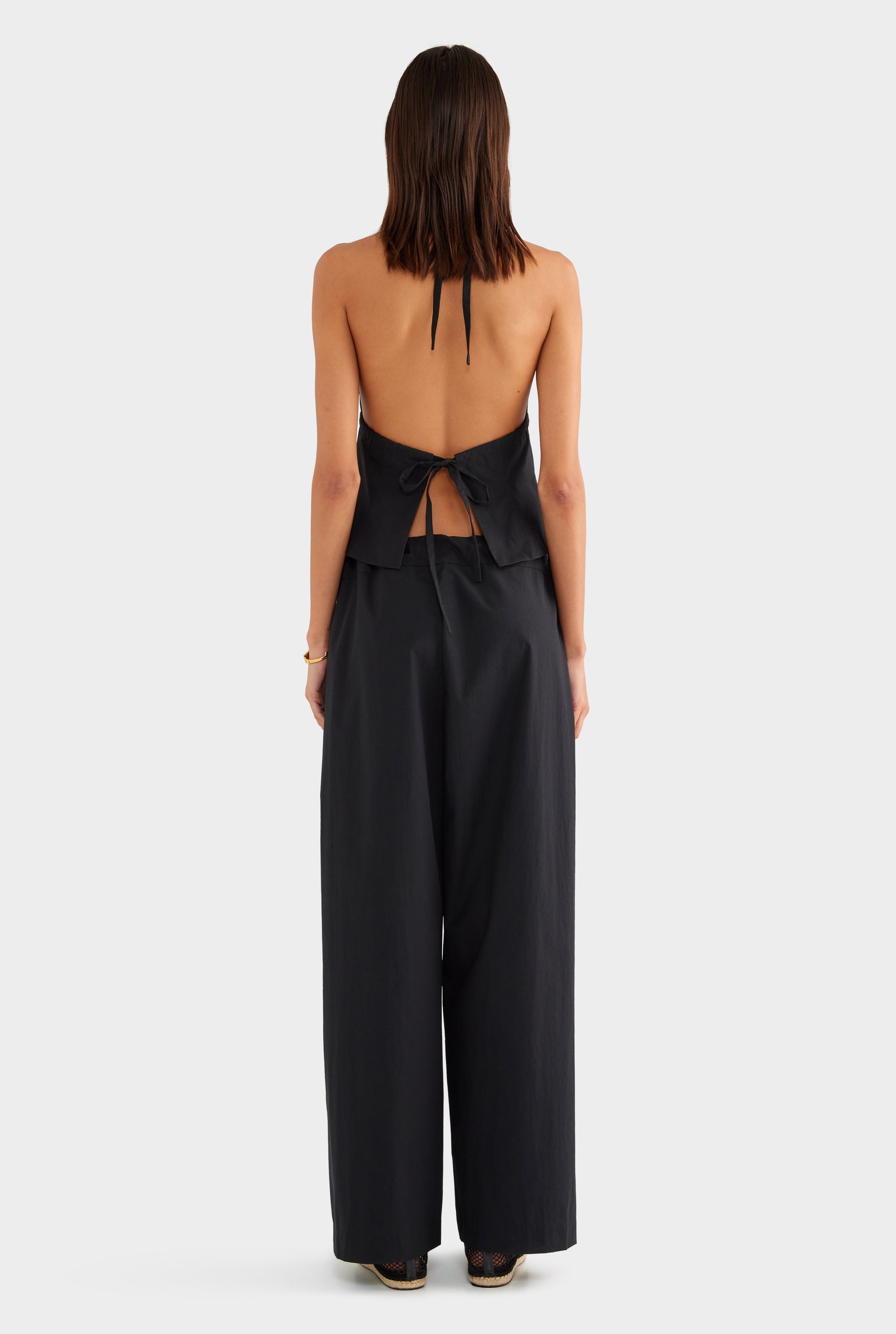 Cotton Poplin Paperbag Pant - Black - XS