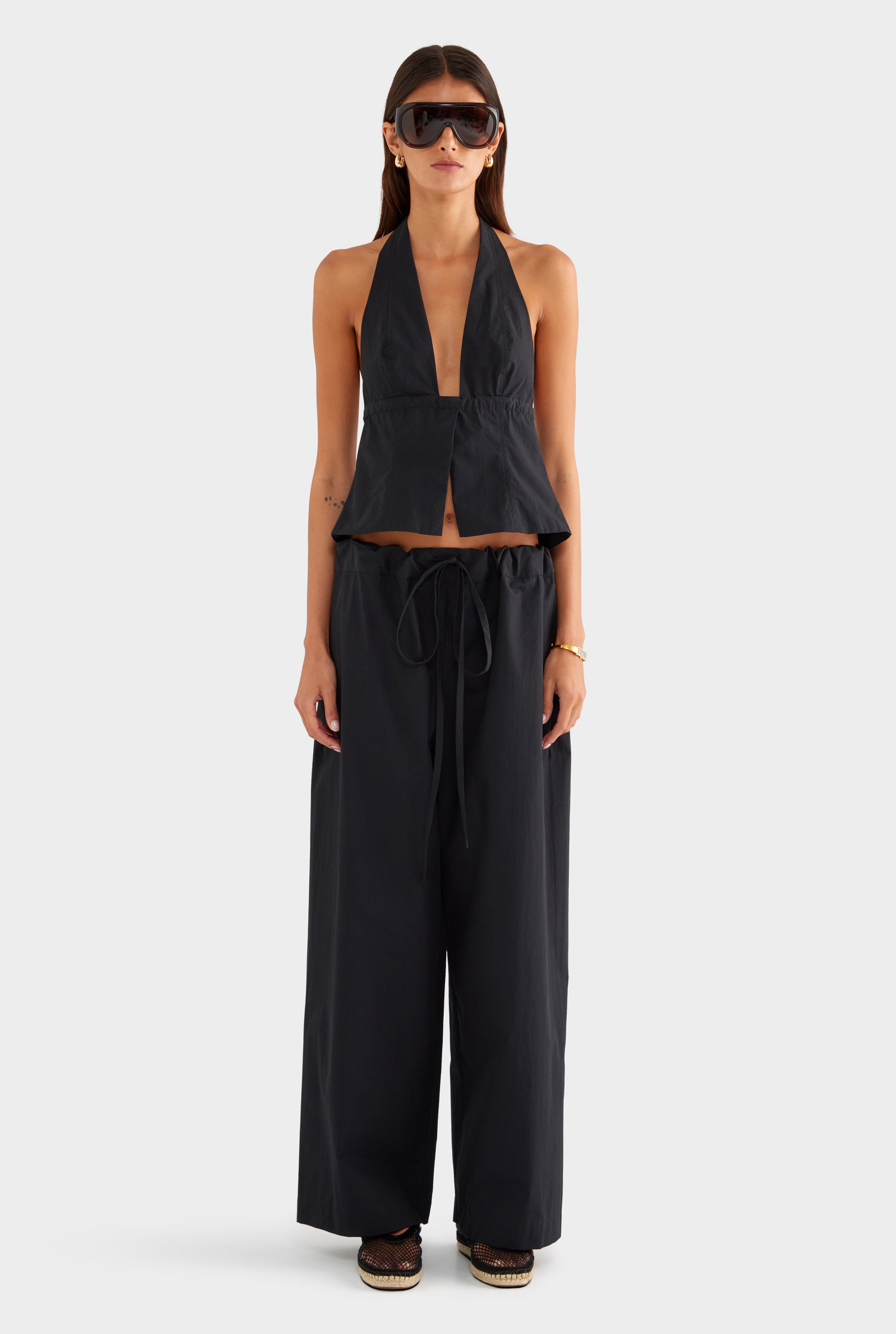 Cotton Poplin Paperbag Pant - Black - XS