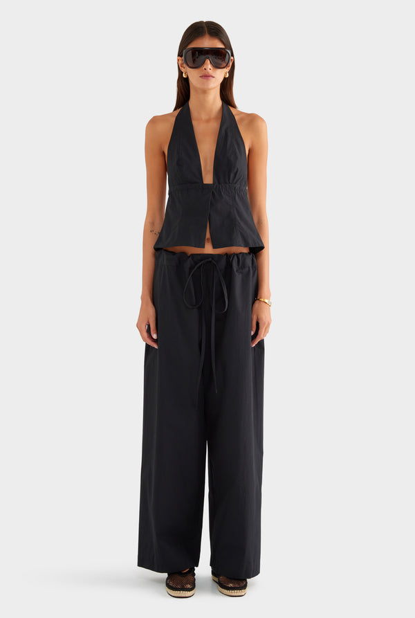 Cotton Poplin Paperbag Pant - Black - XS