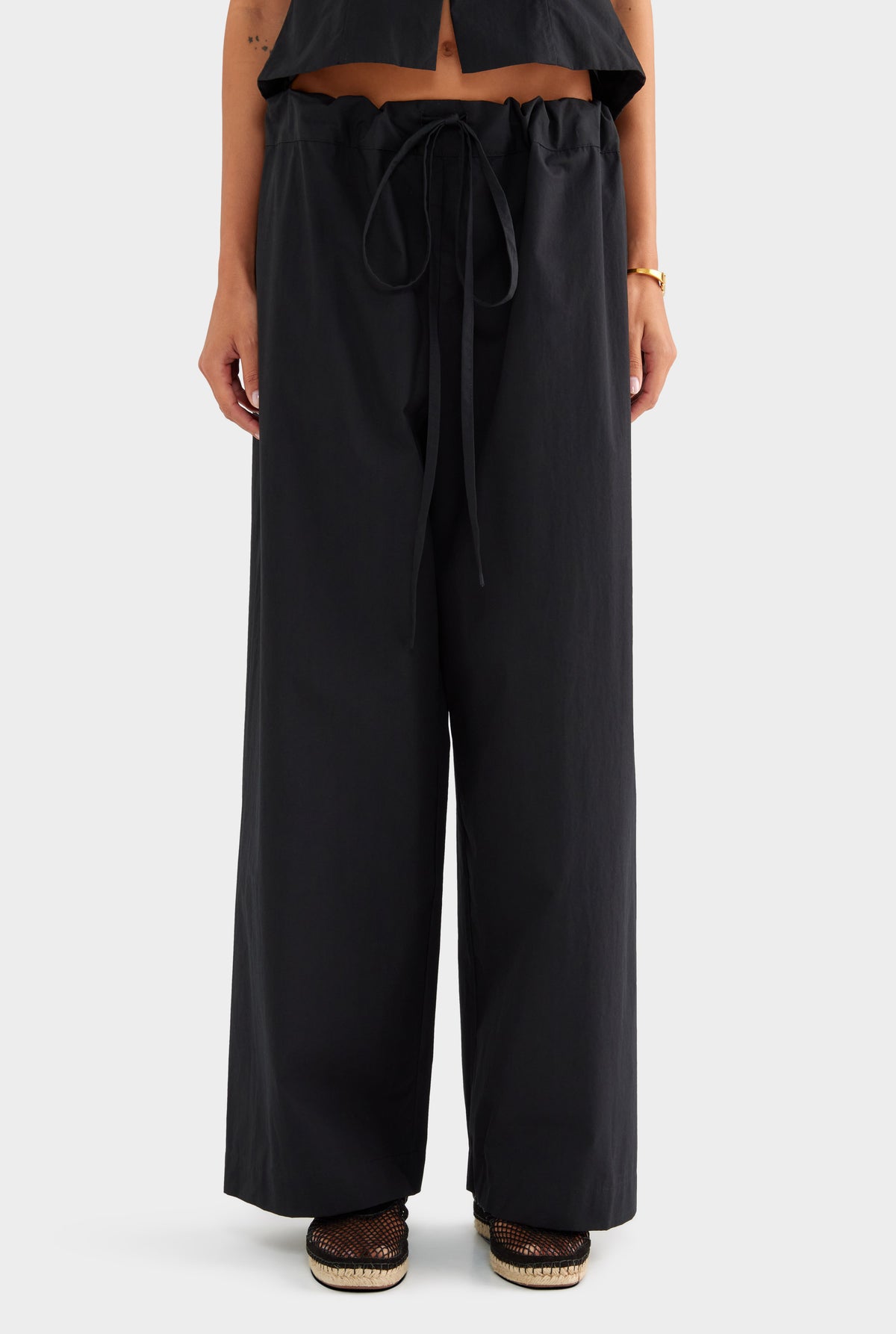Cotton Poplin Paperbag Pant - Black - XS