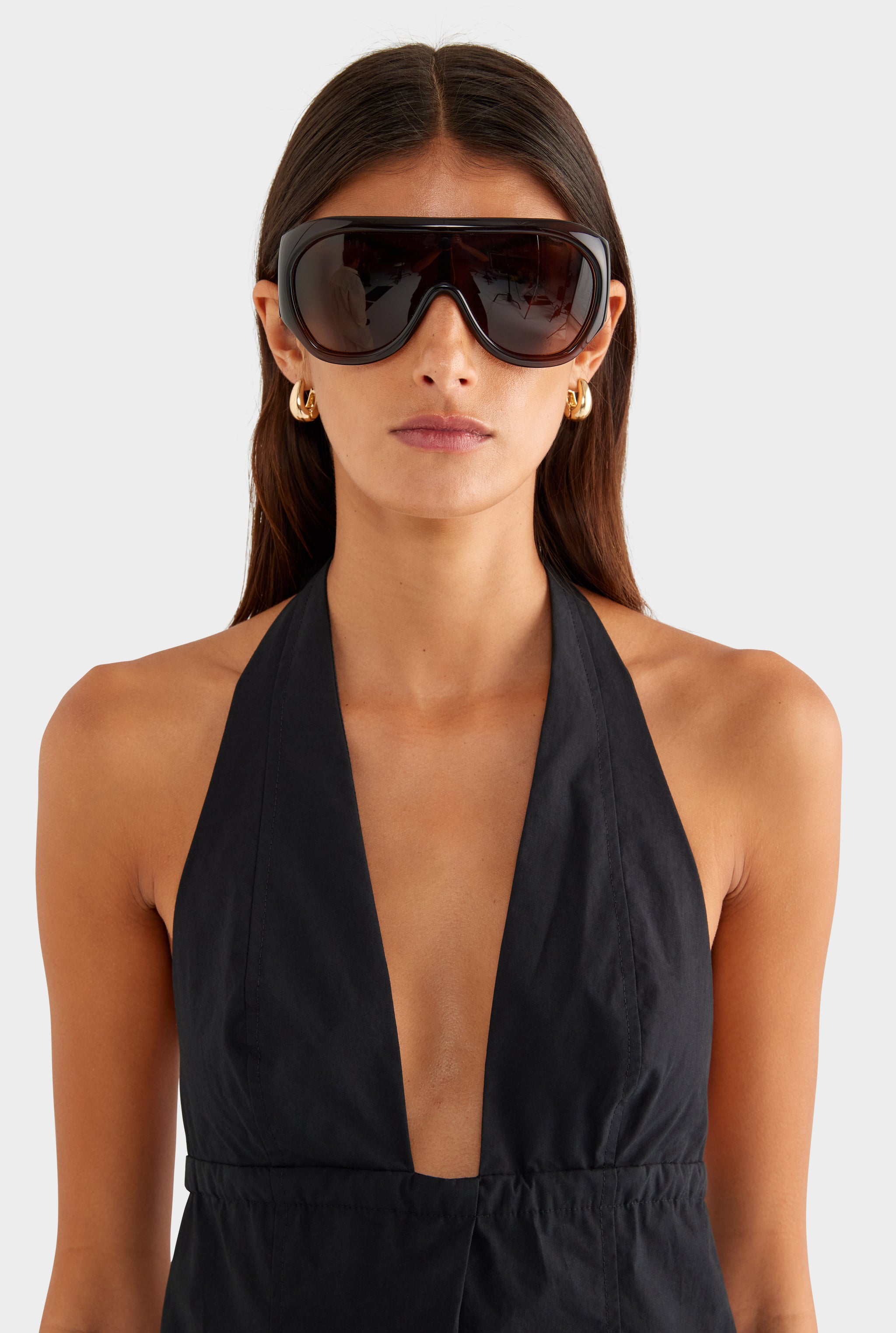 Panelled Cotton Halter Top - Black - XS