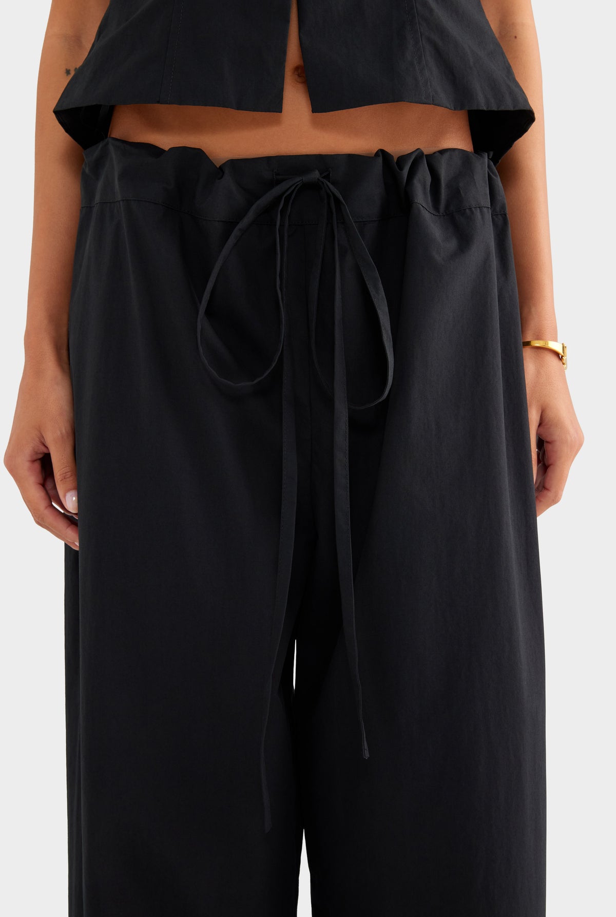 Cotton Poplin Paperbag Pant - Black - XS