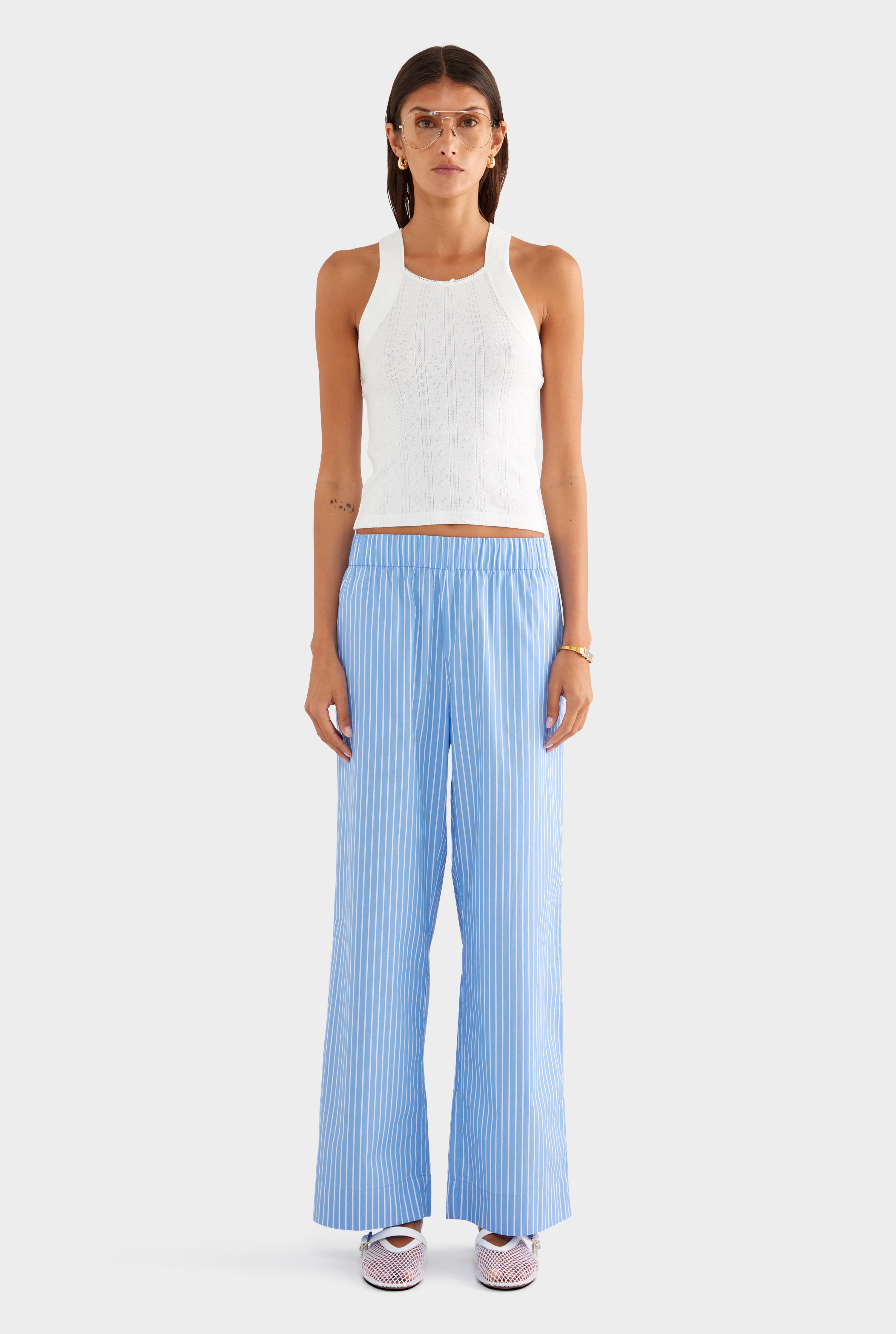 Striped Cotton Poplin Pant - Blue/White Stripe - XS