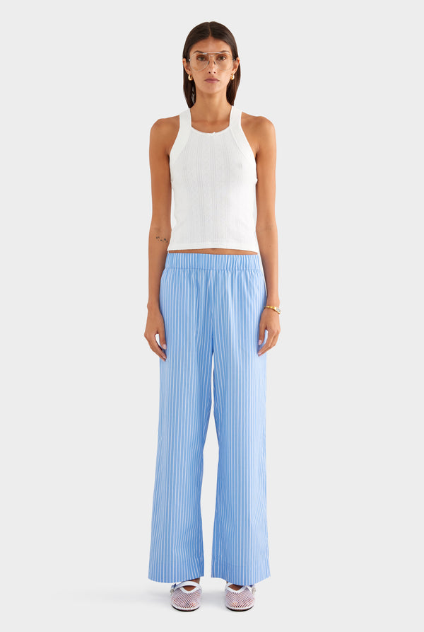 Striped Cotton Poplin Pant - Blue/White Stripe - XS