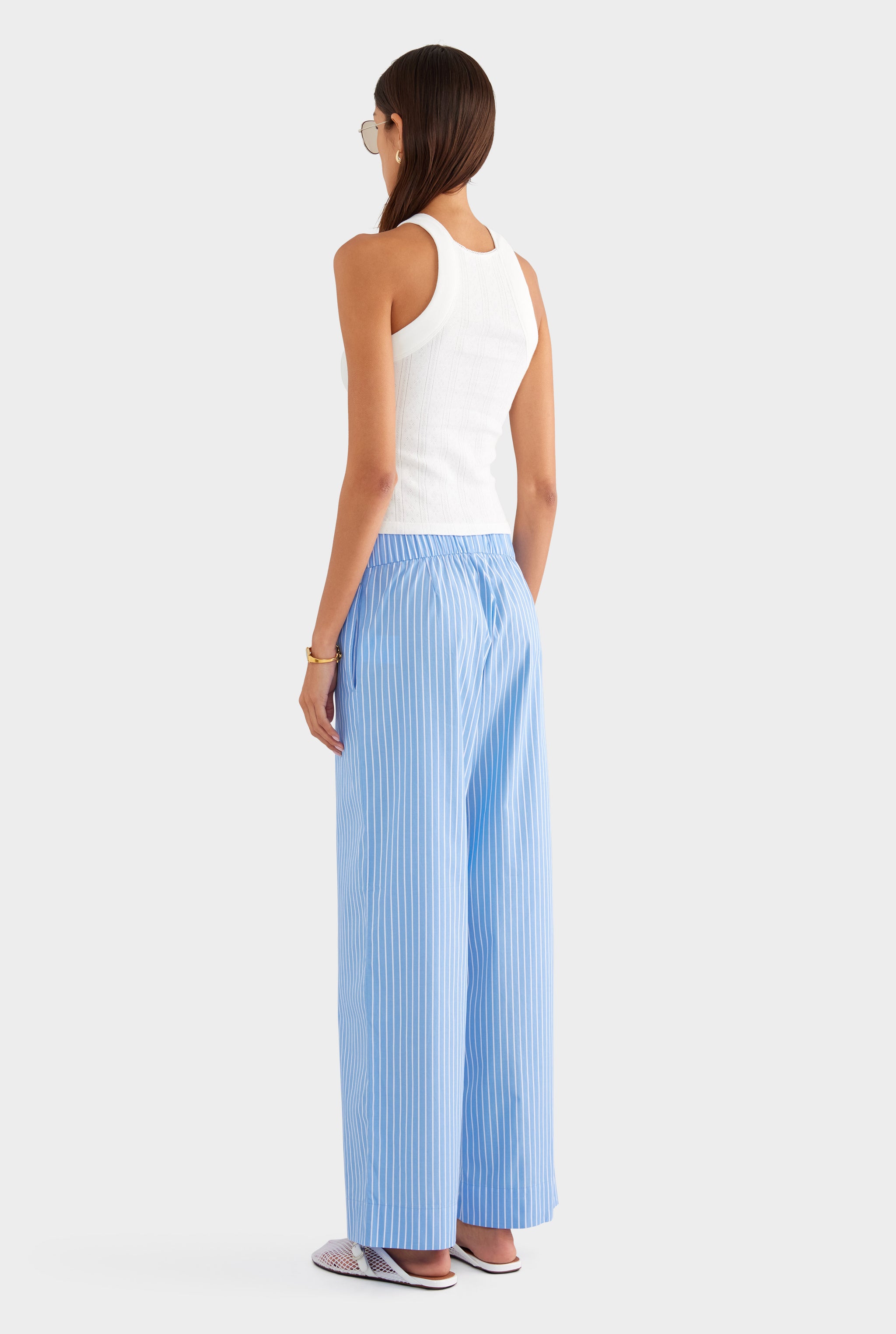 Striped Cotton Poplin Pant - Blue/White Stripe - XS