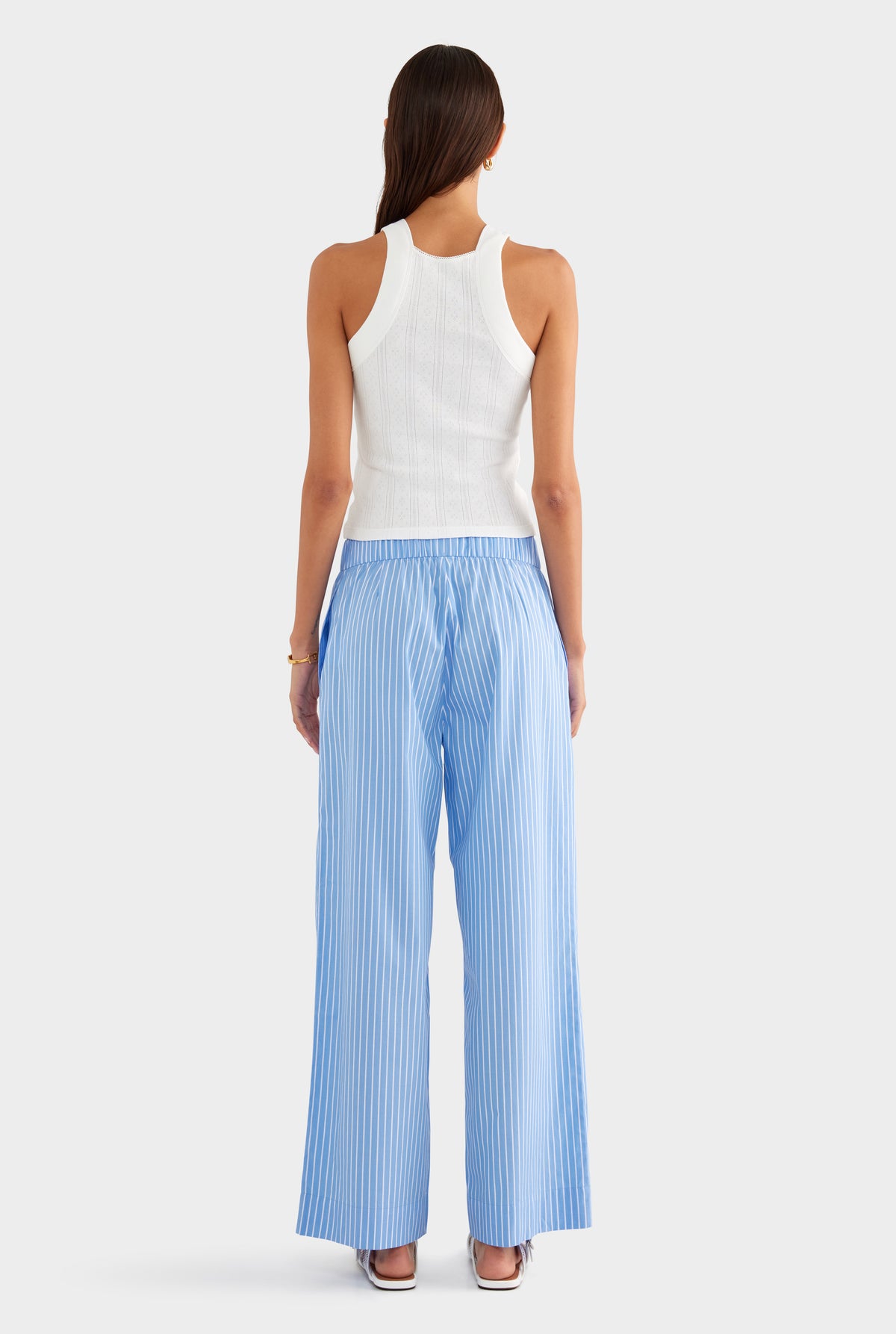 Striped Cotton Poplin Pant - Blue/White Stripe - XS
