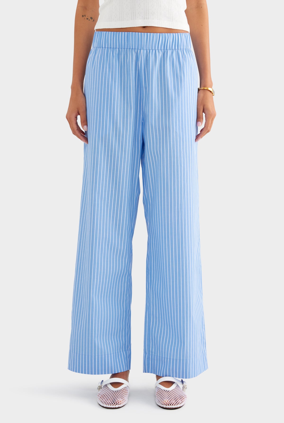Striped Cotton Poplin Pant - Blue/White Stripe - XS